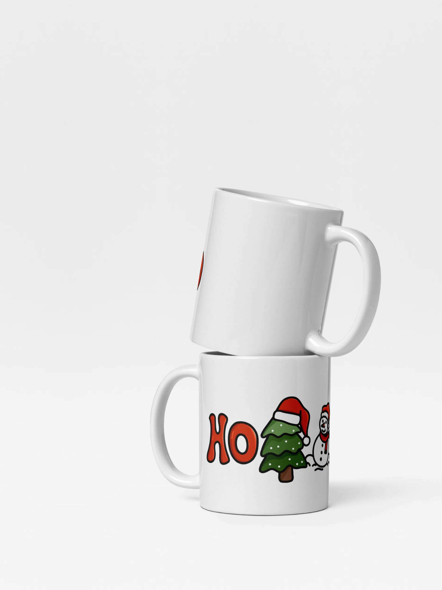 Glossy Ho Ho Mug               Cartoon Holiday Season Snowmen drinks cup coffee, tea, juice, milk drinking cups miteigi branded product item tumblers ceramics in white with red green multicolor pattern Ceramic Anime Gifts Merry Christmas, Ho Ho Ho, Santa Claus Hats and Snowman festive mugs