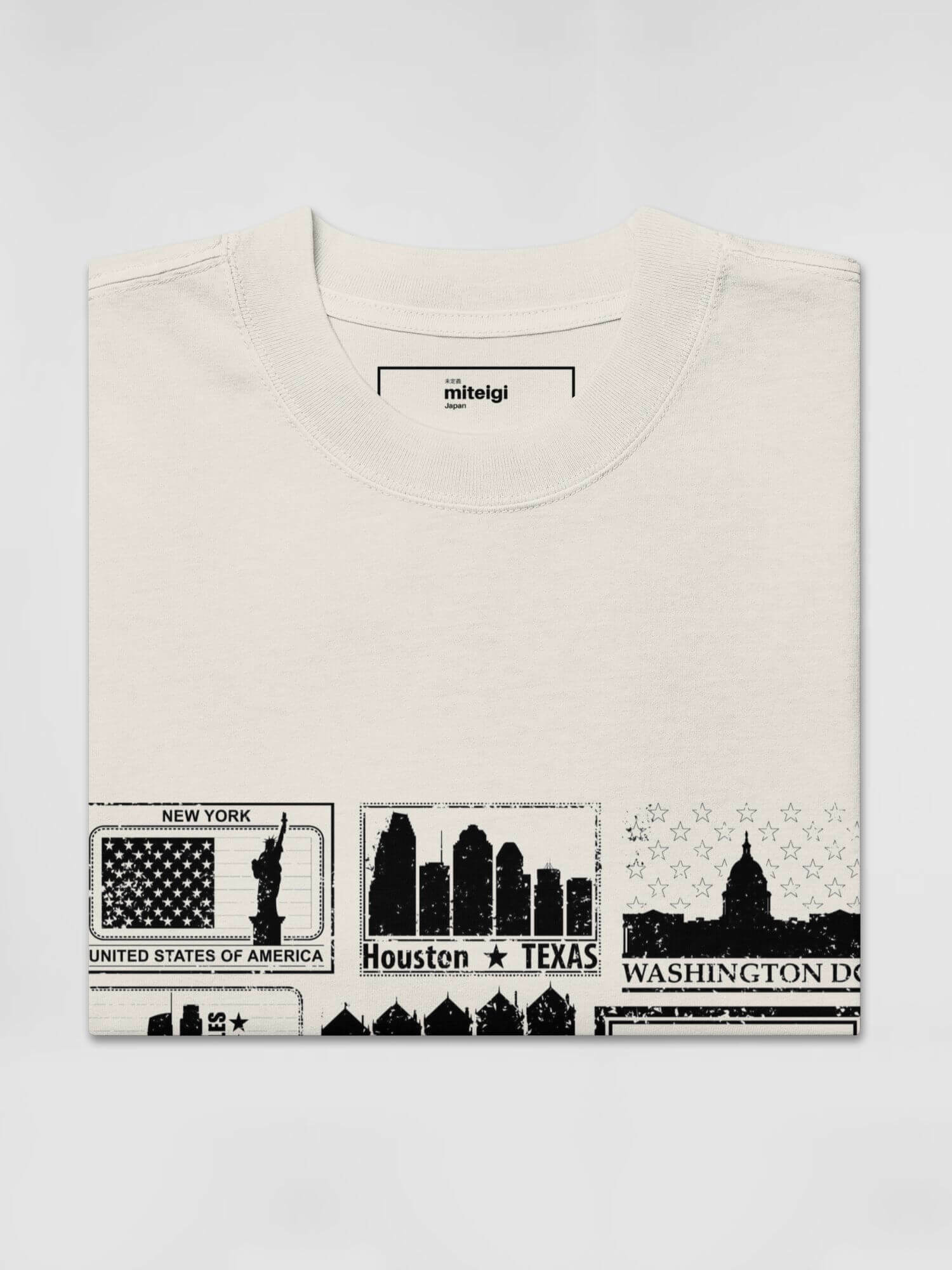 Oversized Faded Graphic T-Shirt Unisex Anywear Men’s Women’s Cartoon city stamp print short sleeves crewneck round o-neck crew neck tees T-Shirts for man woman in khaki beige with black pattern Mens Womens USA American cities New York, Houston, Texas, Los Angeles, California, Washington DC, Philadelphia, Austin, San Antonio, Texas, United States Of America Gifts petite tall plus size Tops