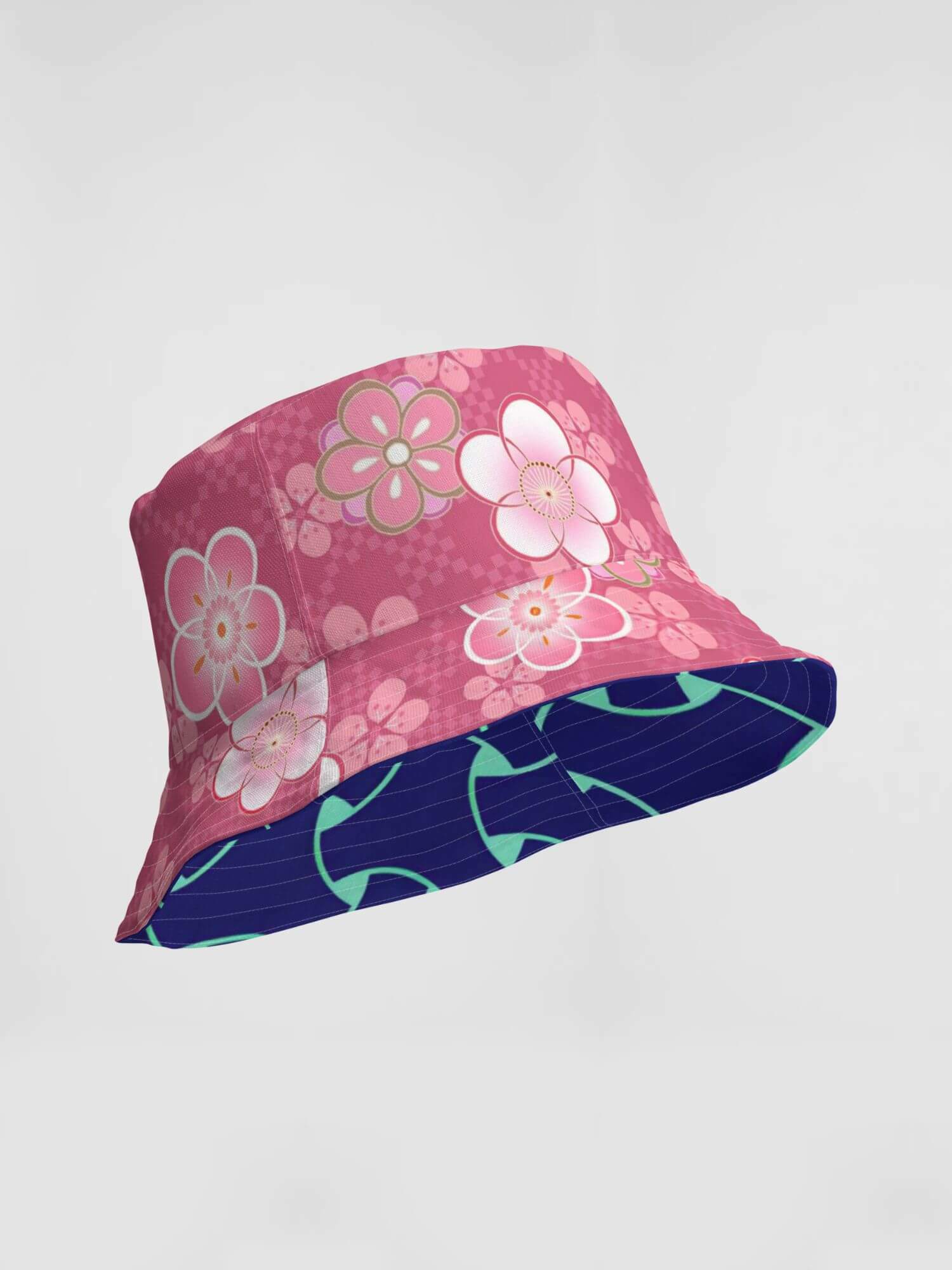  Reversible Bucket Hat miteigi Logo   Women’s Men’s miteigi Logo Branded product item Unisex anywear summer festival hats for woman man in pink blue Japanese traditional pattern Mens womens Headwear