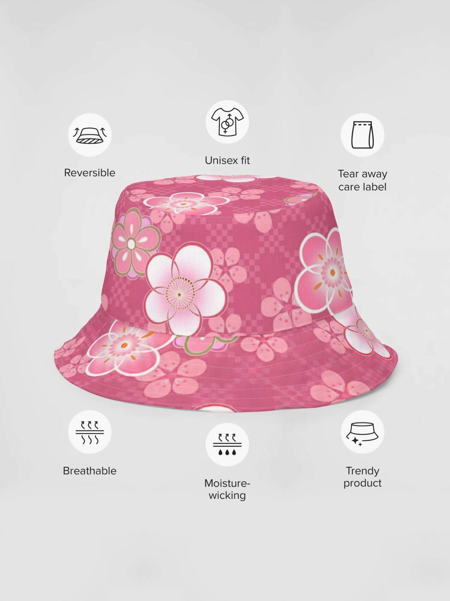  Reversible Bucket Hat miteigi Logo   Women’s Men’s miteigi Logo Branded product item Unisex anywear summer festival hats for woman man in pink blue Japanese traditional pattern Mens womens Headwear