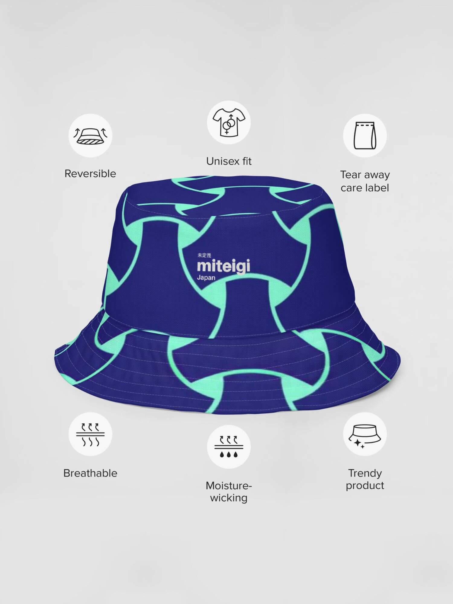  Reversible Bucket Hat miteigi Logo   Women’s Men’s miteigi Logo Branded product item Unisex anywear summer festival hats for woman man in pink blue Japanese traditional pattern Mens womens Headwear