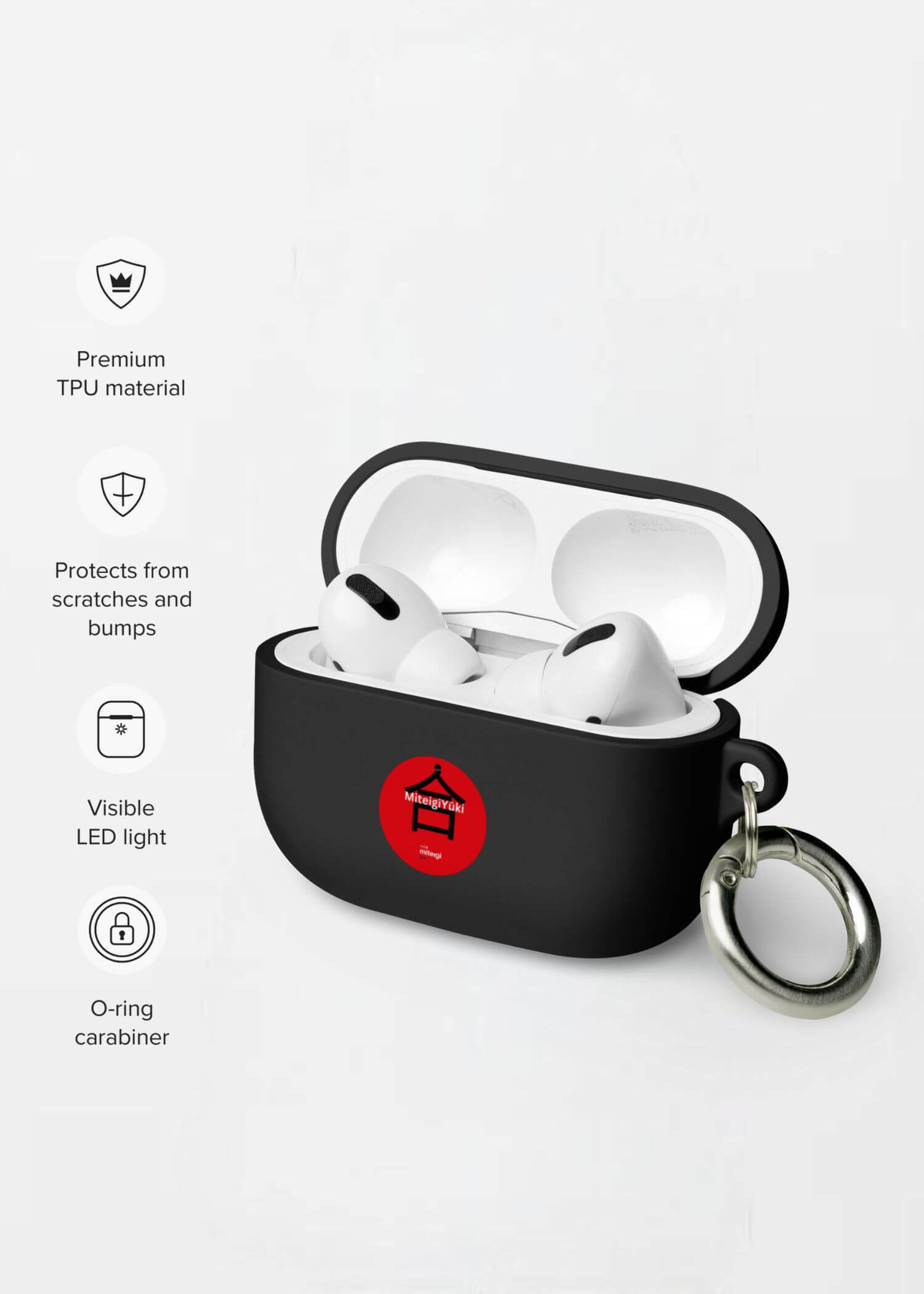 Rubber Case for AirPods® MiteigiYūki Logo  miteigiYūki Fitness Sports Activewear by miteigi branded product gym jogging running Apple keyring keychain Air pods pro earplugs in black with red design key rings chains cases