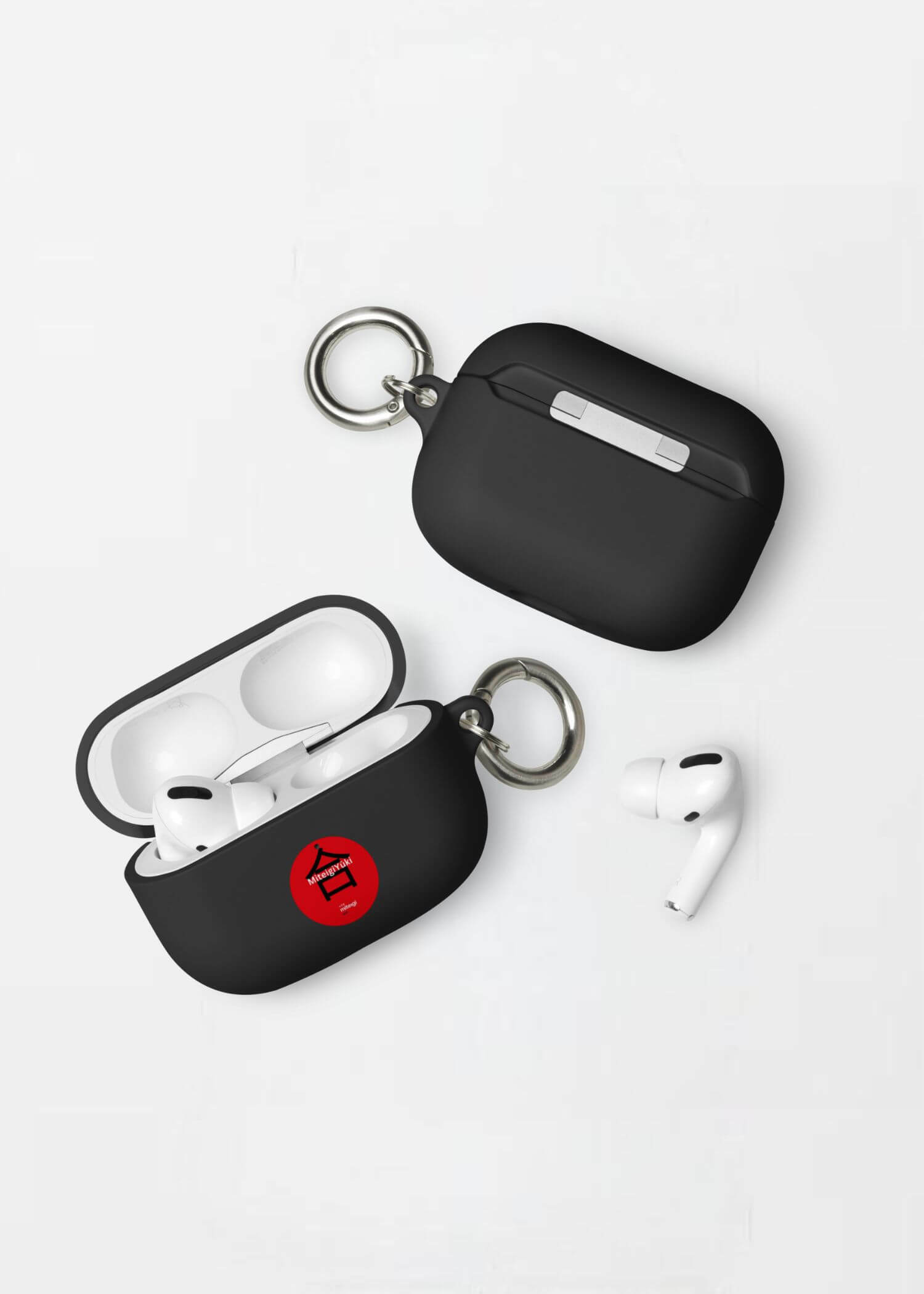 Rubber Case for AirPods® MiteigiYūki Logo  miteigiYūki Fitness Sports Activewear by miteigi branded product gym jogging running Apple keyring keychain Air pods pro earplugs in black with red design key rings chains cases