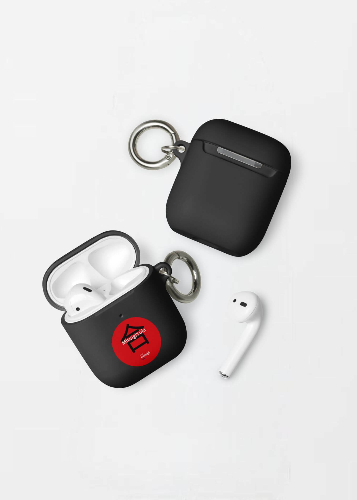 Rubber Case for AirPods® MiteigiYūki Logo  miteigiYūki Fitness Sports Activewear by miteigi branded product gym jogging running Apple keyring keychain Air pods pro earplugs in black with red design key rings chains cases