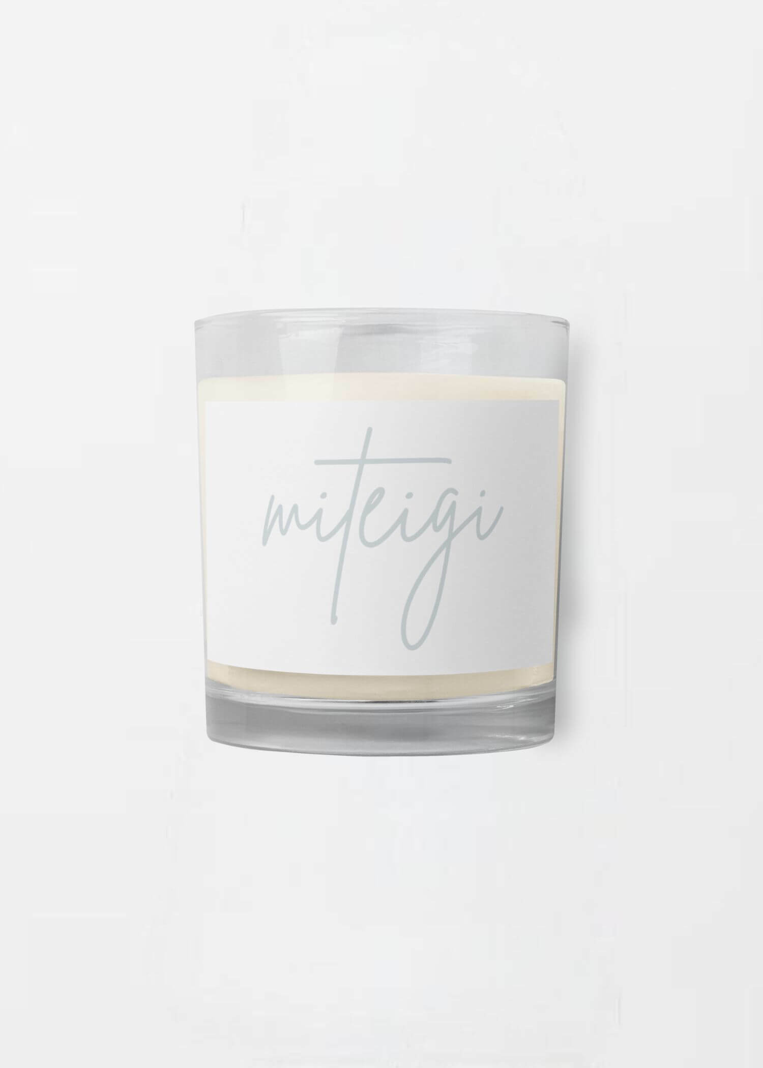 Glass Jar Soy Wax Candle miteigi sunset teal miteigi script logo branded product item unscented candles home decor