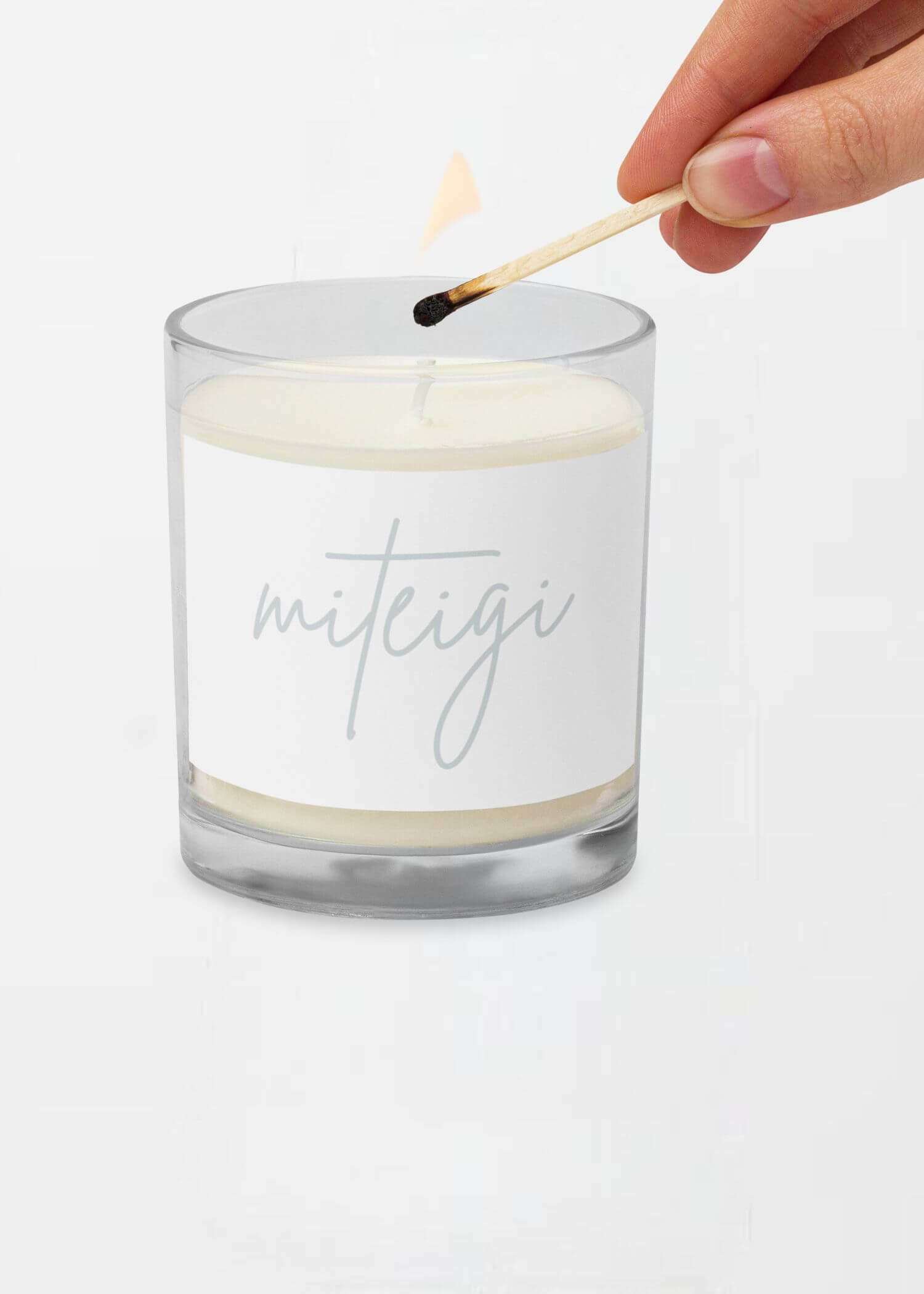 Glass Jar Soy Wax Candle miteigi sunset teal miteigi script logo branded product item unscented candles home decor