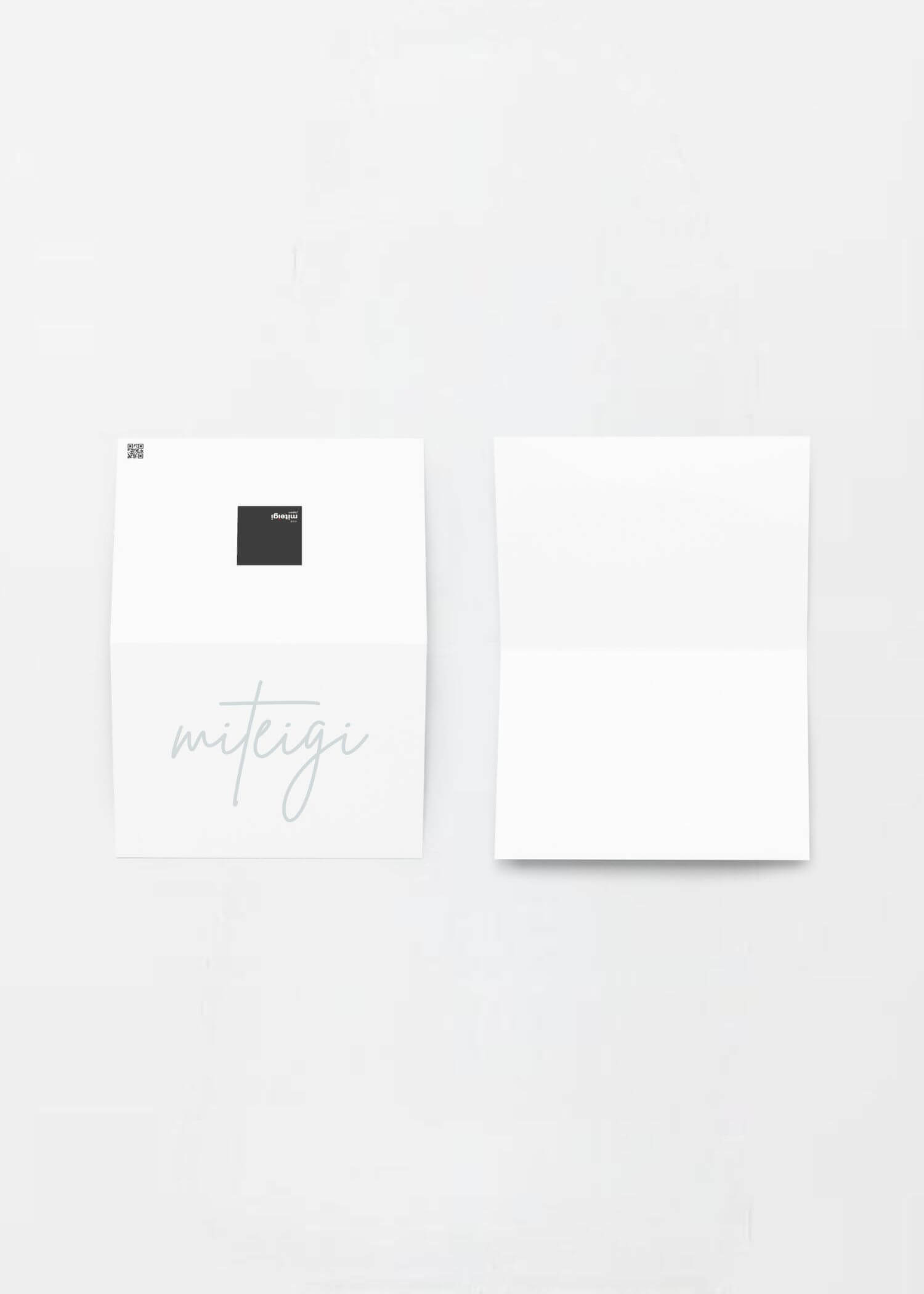 miteigi Script Logo Greeting Card miteigi-Logo Branded product item blank inside custom cards office stationary supplies white with sunset teal