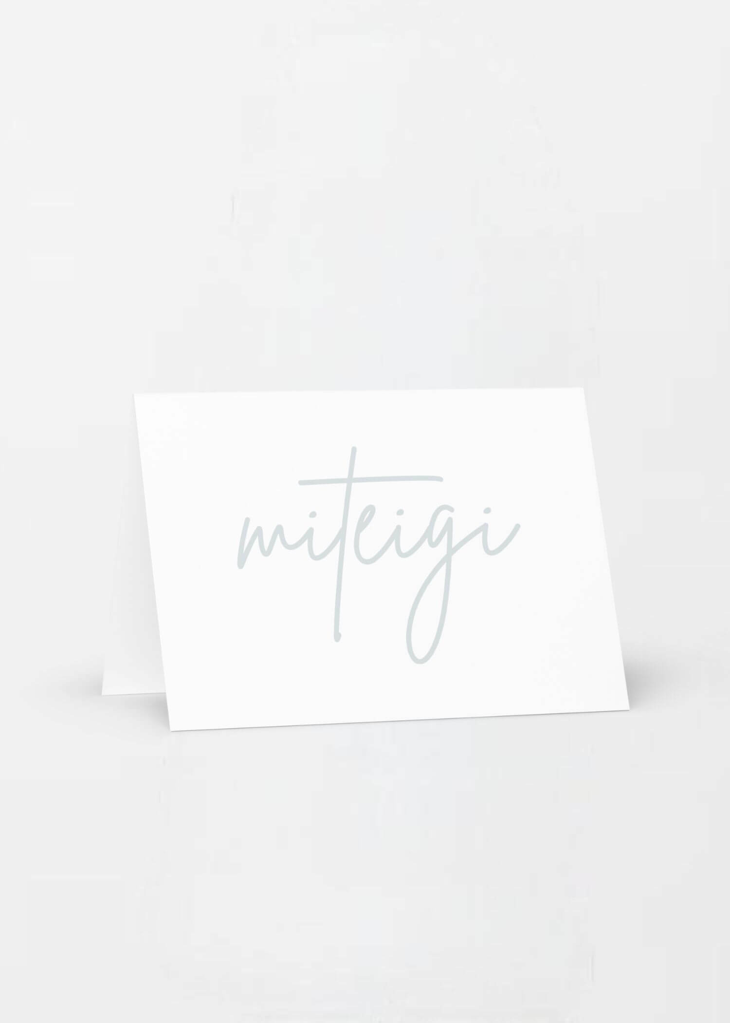 miteigi Script Logo Greeting Card miteigi-Logo Branded product item blank inside custom cards office stationary supplies white with sunset teal