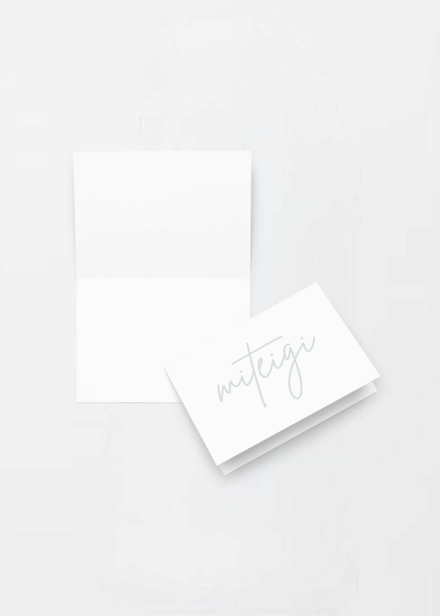 miteigi Script Logo Greeting Card miteigi-Logo Branded product item blank inside custom cards office stationary supplies white with sunset teal