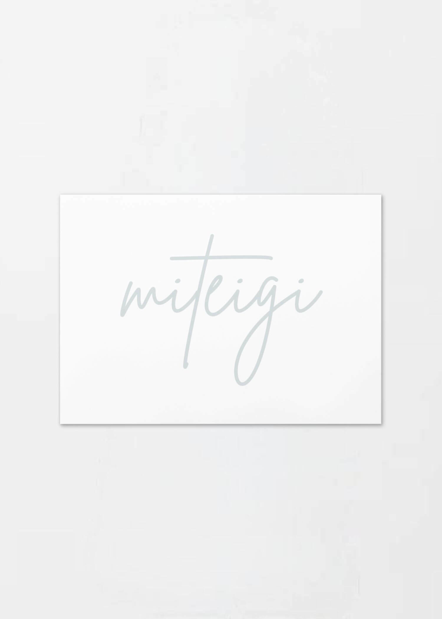 miteigi Script Logo Greeting Card miteigi-Logo Branded product item blank inside custom cards office stationary supplies white with sunset teal