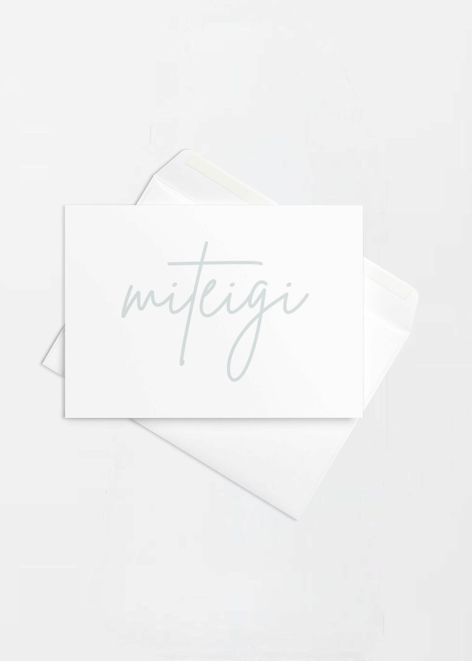 miteigi Script Logo Greeting Card miteigi-Logo Branded product item blank inside custom cards office stationary supplies white with sunset teal