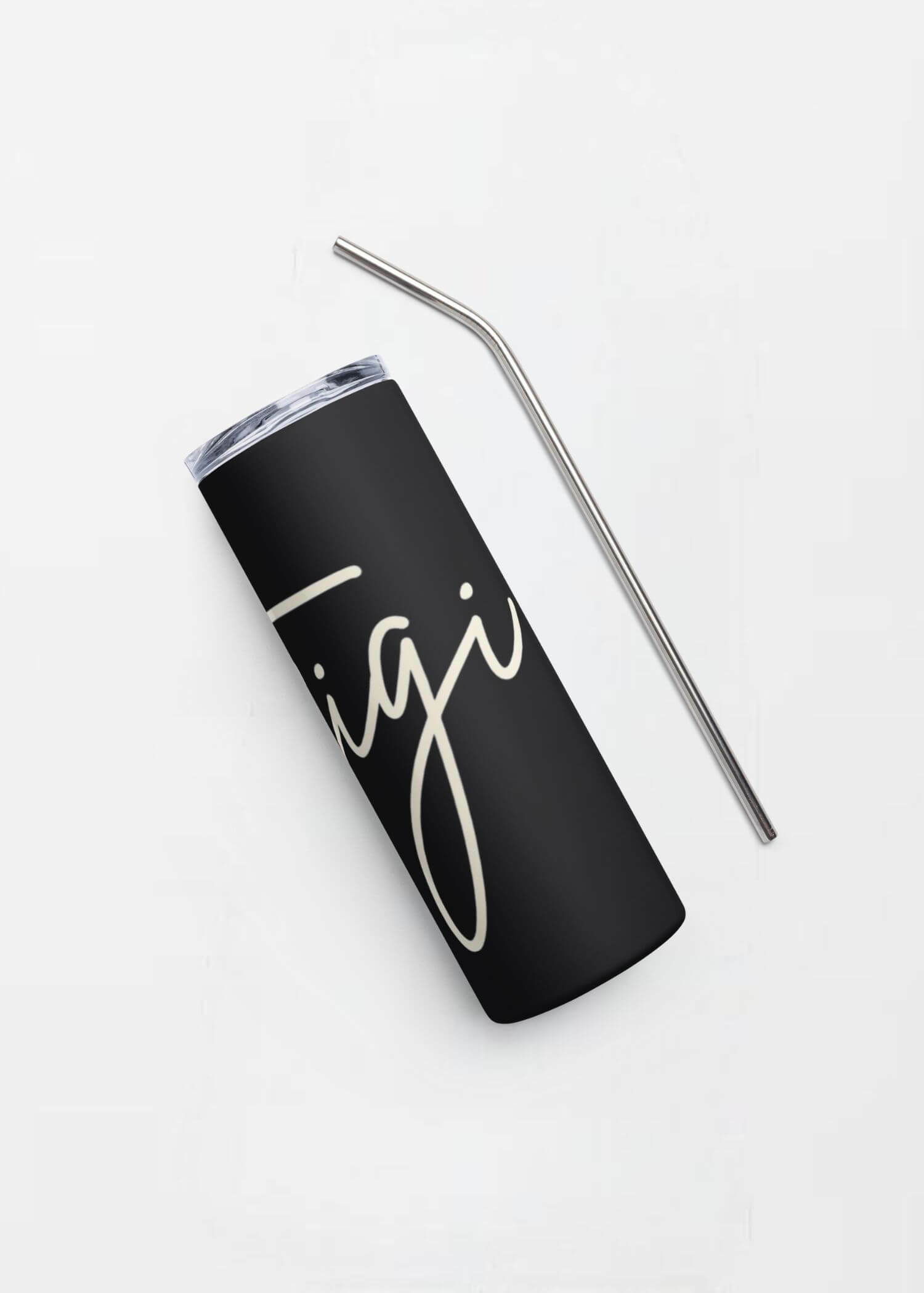 Stainless Steel Script Tumbler miteigi Logo miteigi-Logo branded product item travel mugs metal tumblers with straw and lid black with cosmic latte branding