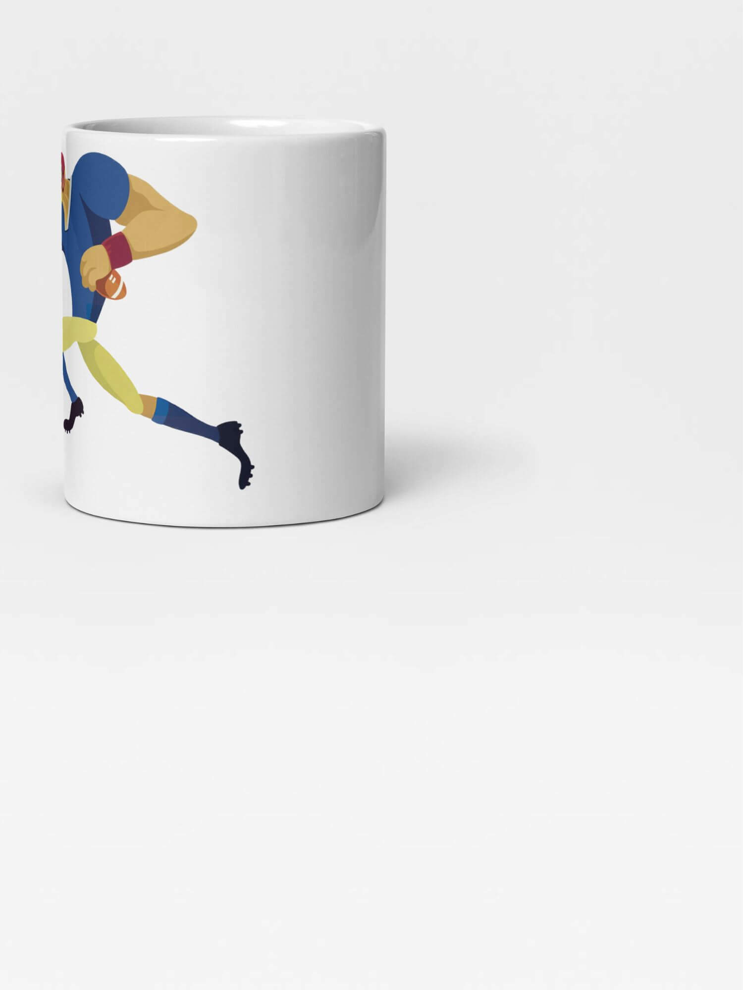 Glossy Football Player Mug                Cartoon Sports character drinks cup coffee, tea, juice, milk drinking cups miteigi branded product item tumblers ceramics in white with blue yellow red multicolor pattern Ceramic Anime Gifts American players mugs