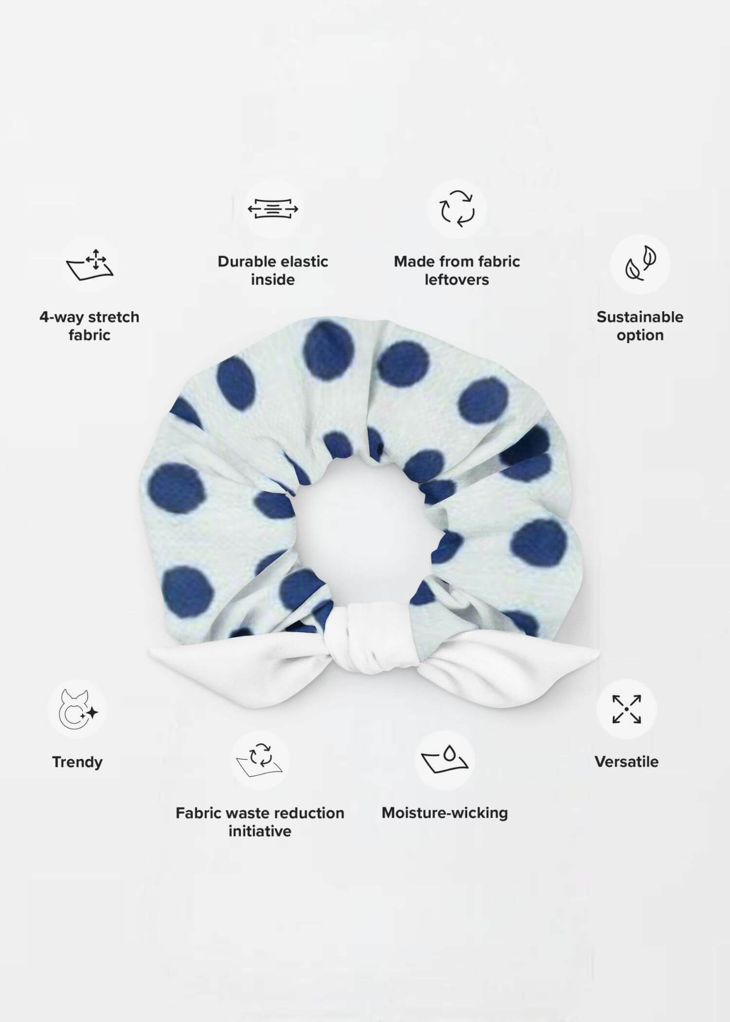 Recycled miteigi Mameshibori Scrunchie  Women’s miteigi traditional Japanese designed dots wrist hair ties for woman in polka dot blue in white Womens headband headwear accessory 
