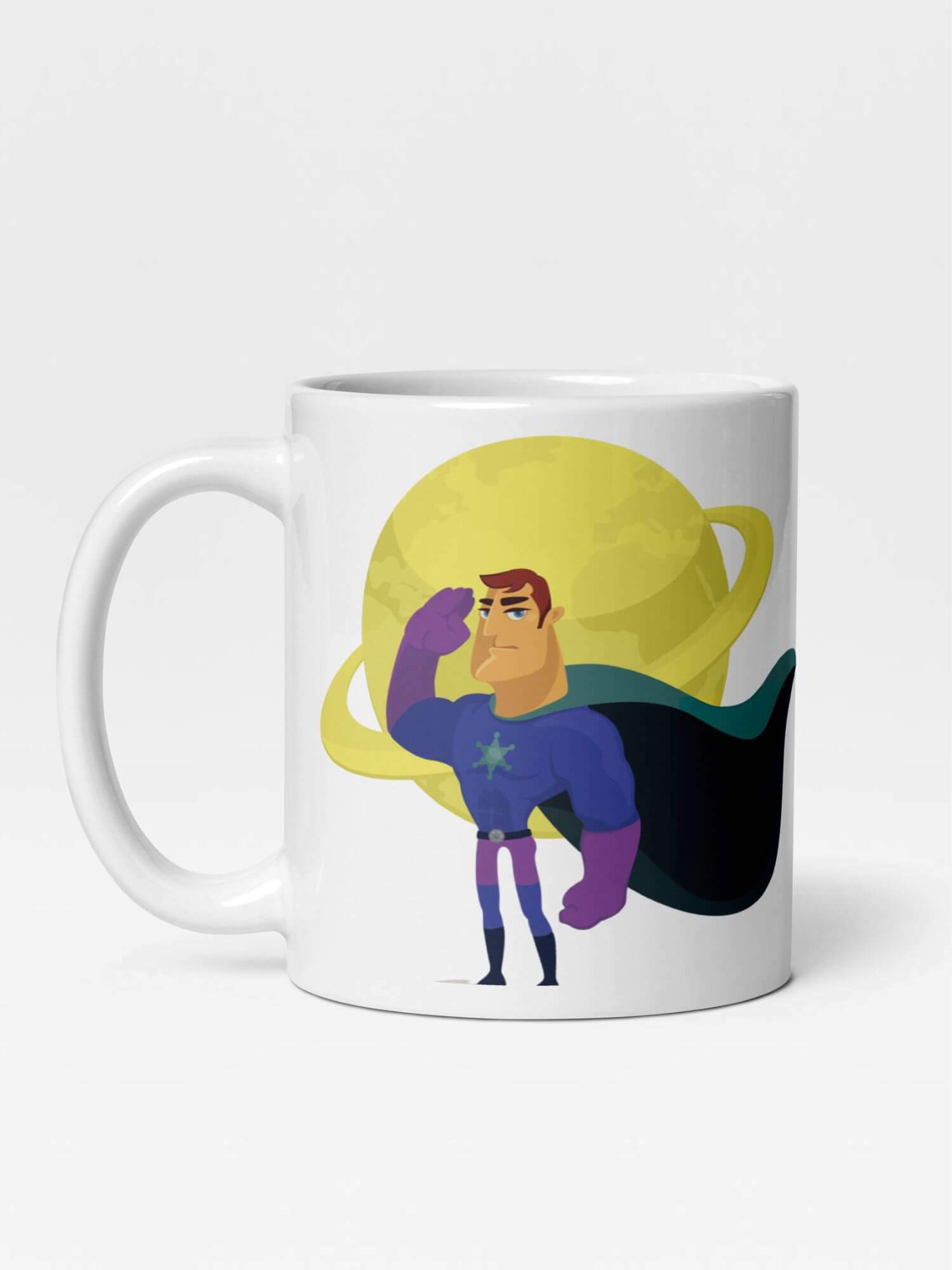 Glossy Super Hero Mug                 Cartoon Men’s Boys Superhero's character drinks cup coffee, tea, juice, milk drinking cups miteigi branded product item tumblers ceramics in white with blue yellow red multicolor man hero's pattern Ceramic Anime Gifts heros mens superheros mugs