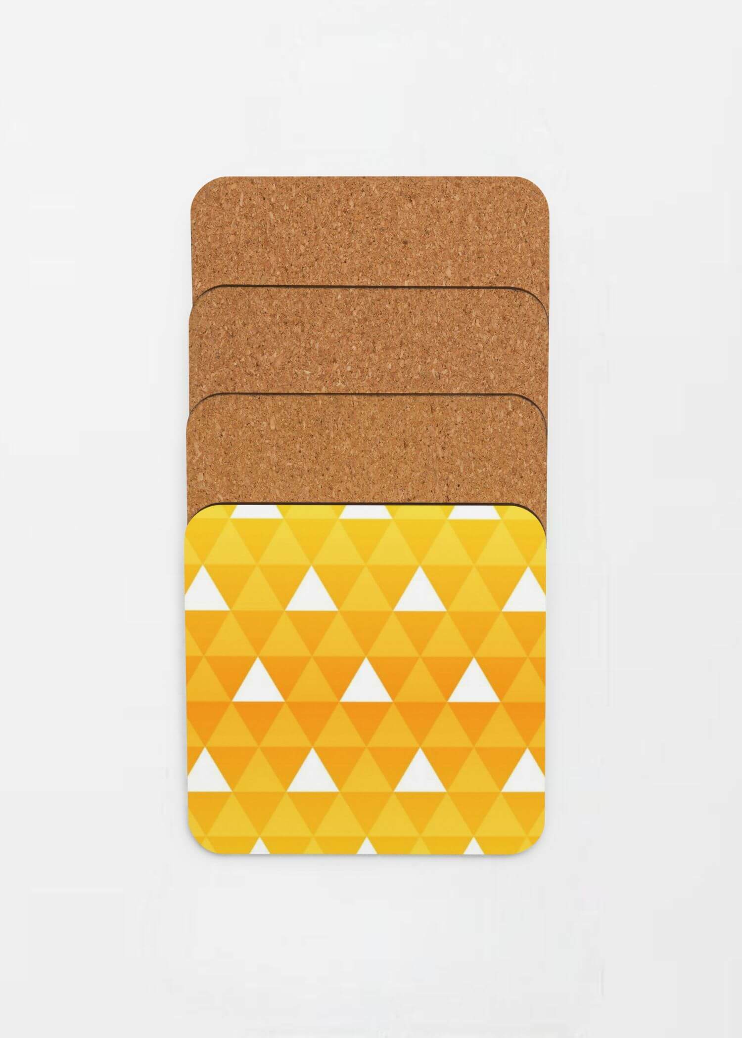 Cork-Back miteigi Uroko Coaster Traditional Japanese scales pattern designed by miteigi drinks coasters in bright yellow with white triangles pattern