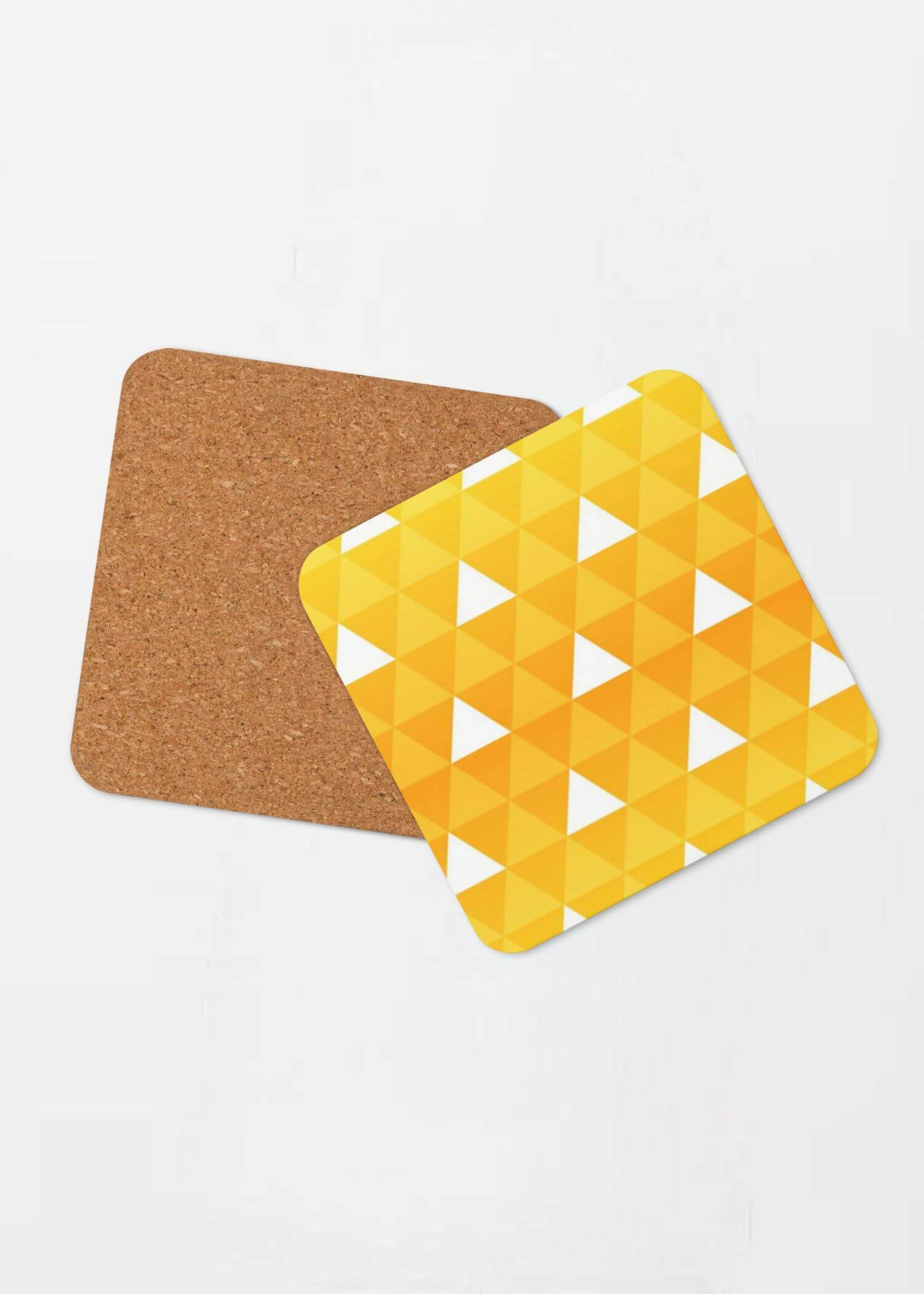 Cork-Back miteigi Uroko Coaster Traditional Japanese scales pattern designed by miteigi drinks coasters in bright yellow with white triangles pattern