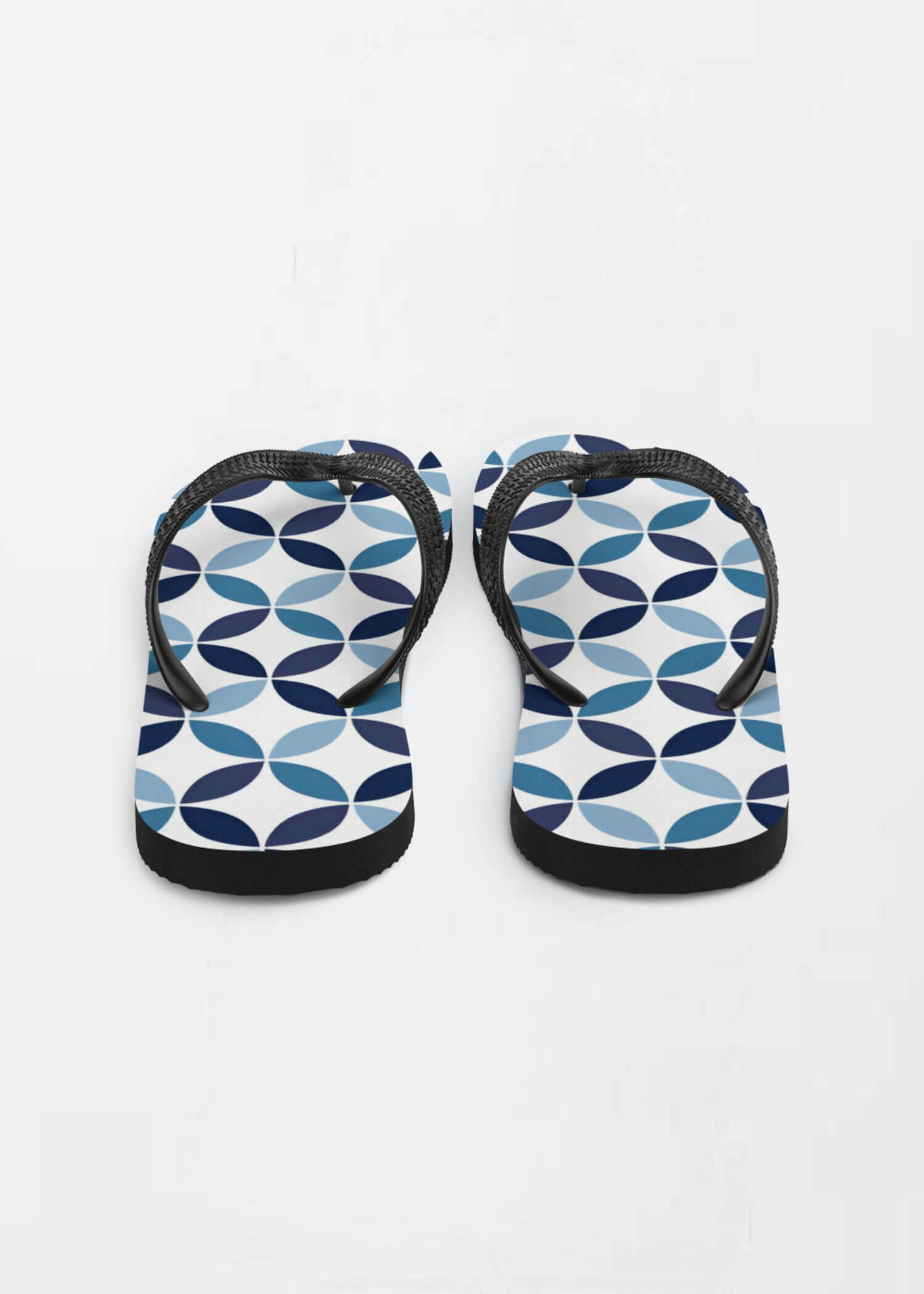 miteigi Supanova Circles Flip Flops Unisex anywear  Men’s Women’s miteigi designed vacation slippers for Man Woman in indigo blue patchwork circle pattern Holiday getaway mens womens flip-flops footwear