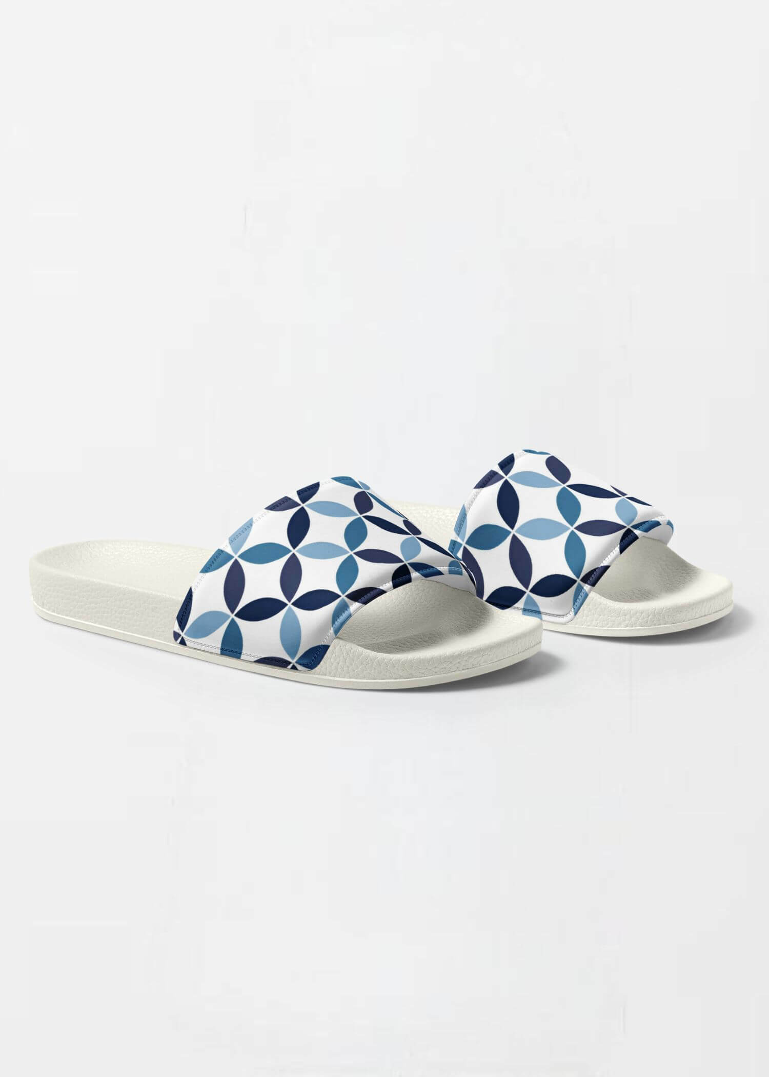 miteigi Supanova Circle Slides indigo blue Women’s casual patchwork flip flops miteigi logo designed sandals for woman in indigo blue circles Womens beachwear slippers Vacation getaway holiday footwear in white 