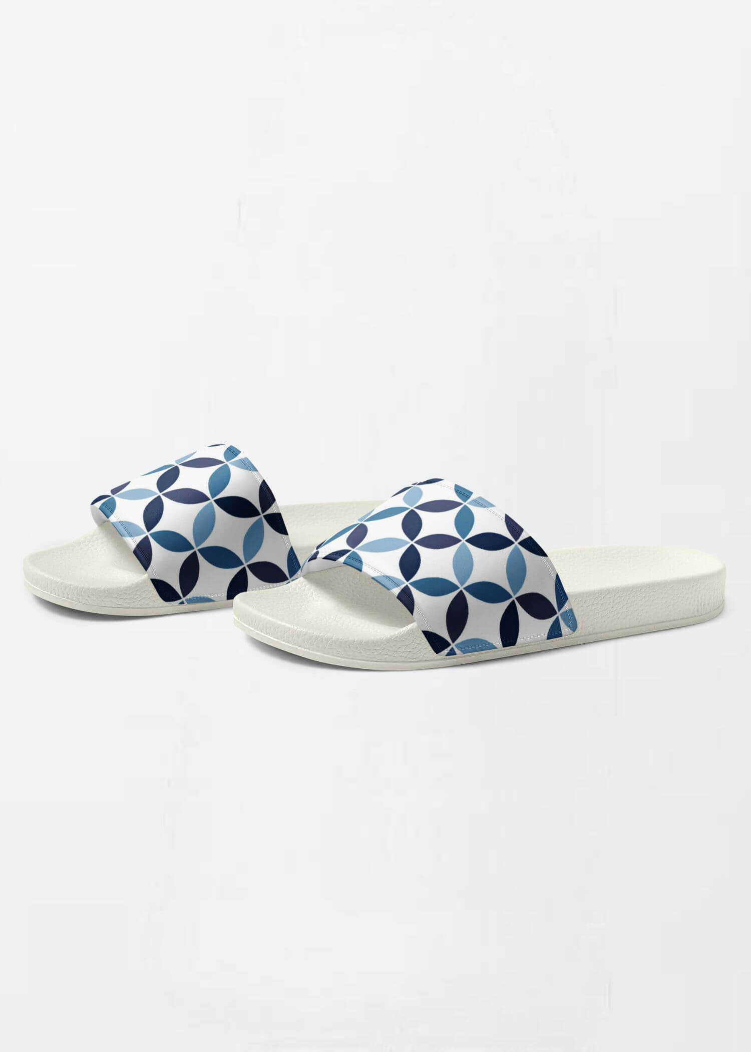 miteigi Supanova Circle Slides indigo blue Women’s casual patchwork flip flops miteigi logo designed sandals for woman in indigo blue circles Womens beachwear slippers Vacation getaway holiday footwear in white 