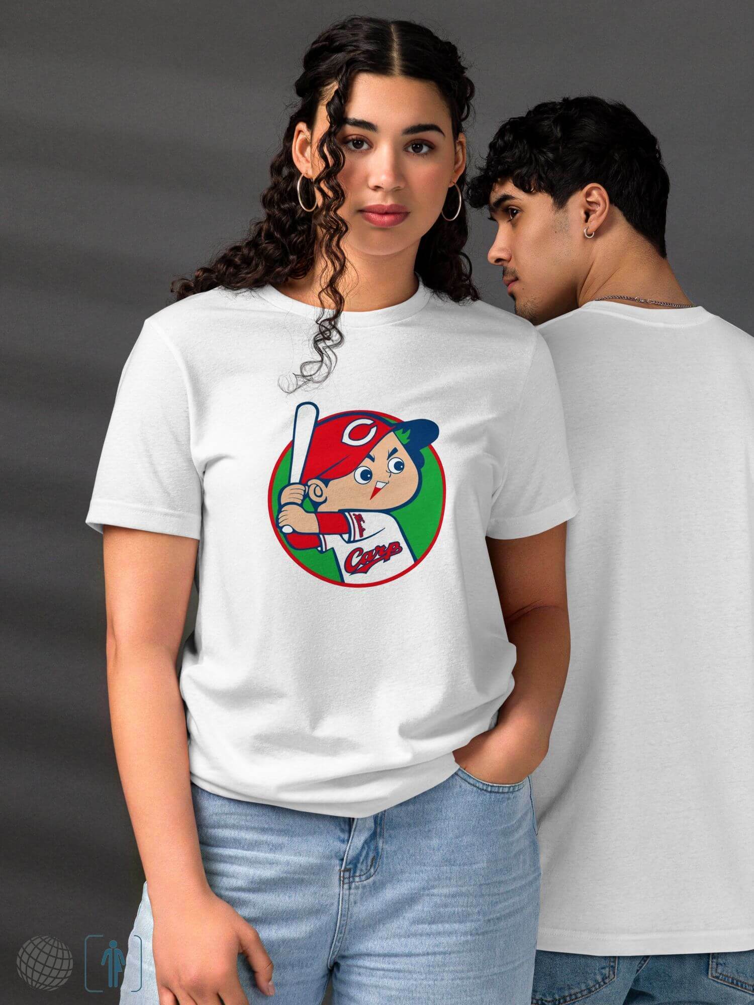 Hiroshima Toyo Carp Eco T-Shirt   Unisex Anywear Men’s Women’s Cartoon Japan sports character short sleeves crewneck round o-neck crew neck tees T-Shirts for man woman in white with red blue multicolor pattern Mens Womens eco-friendly Baseball sport gear Japanese Kure Anime Fans Gifts petite tall plus size Tops