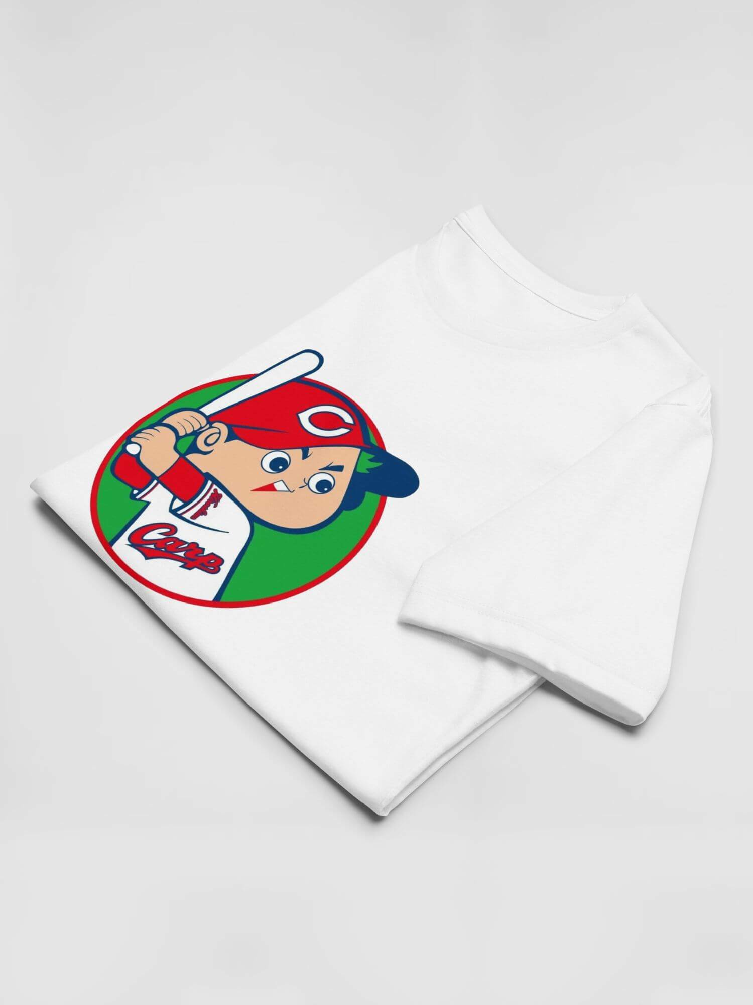 Hiroshima Toyo Carp Eco T-Shirt   Unisex Anywear Men’s Women’s Cartoon Japan sports character short sleeves crewneck round o-neck crew neck tees T-Shirts for man woman in white with red blue multicolor pattern Mens Womens eco-friendly Baseball sport gear Japanese Kure Anime Fans Gifts petite tall plus size Tops