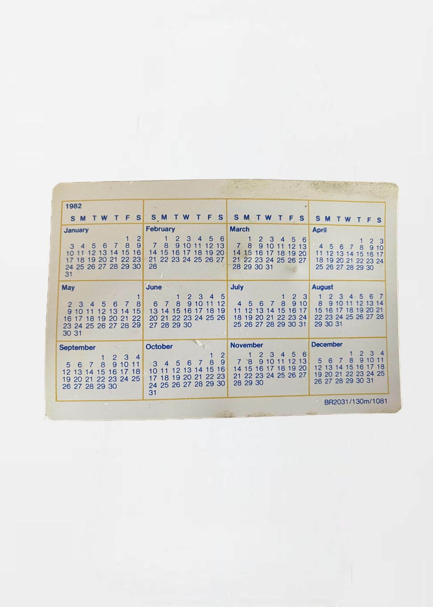 British Caledonian Airways 1982 Wallet Calendar   Vintage BR2031/130m/1081 Aviation memorabilia Business card size laminated airline calendars classic aviators collectibles collections With image of airlines MacDonald Douglas DC10 aircraft