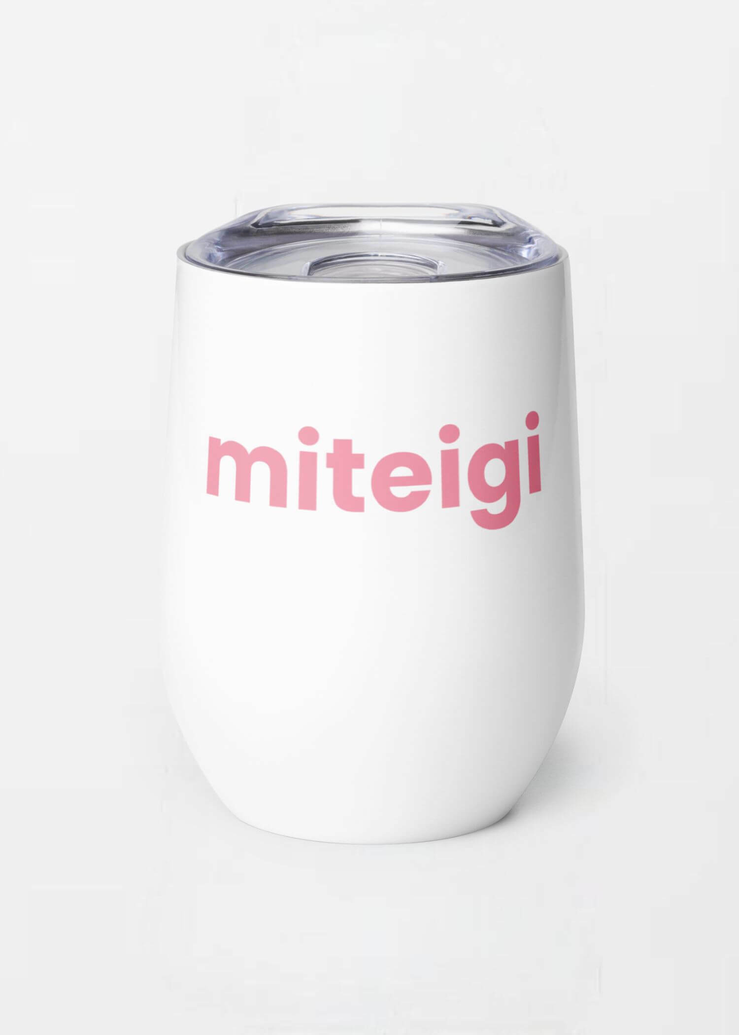 miteigi Tumbler Logo petal pink miteigi-logo design stainless steel wine, milk drinks tumblers with lid Outdoor sports fitness drinkware in white with pink pattern