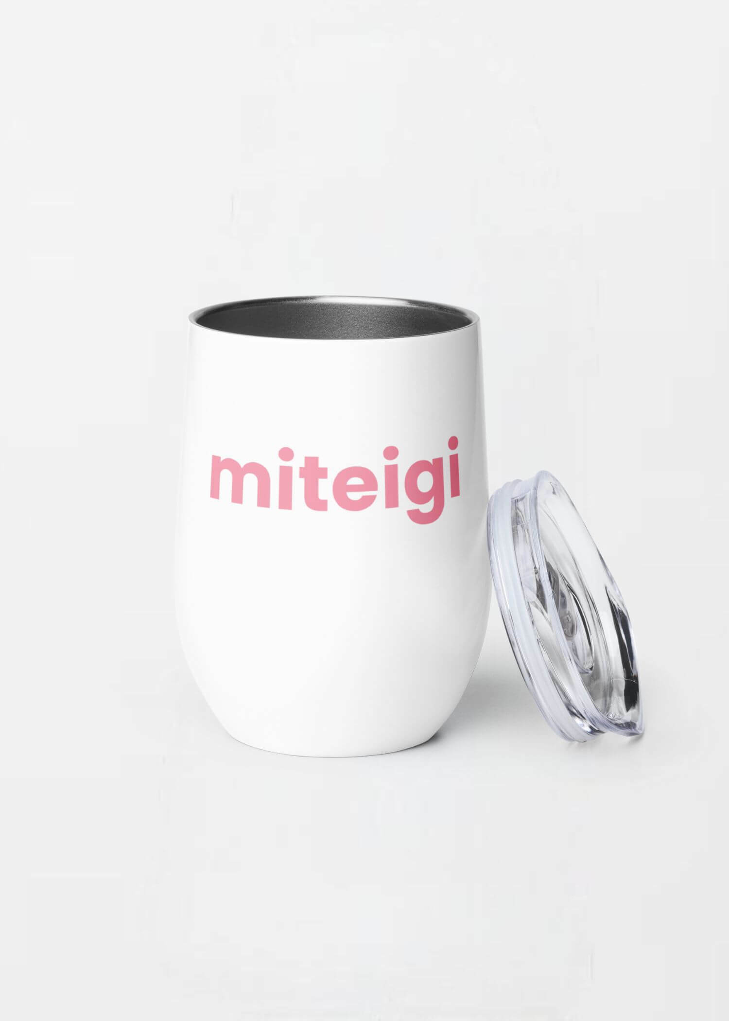 miteigi Tumbler Logo petal pink miteigi-logo design stainless steel wine, milk drinks tumblers with lid Outdoor sports fitness drinkware in white with pink pattern