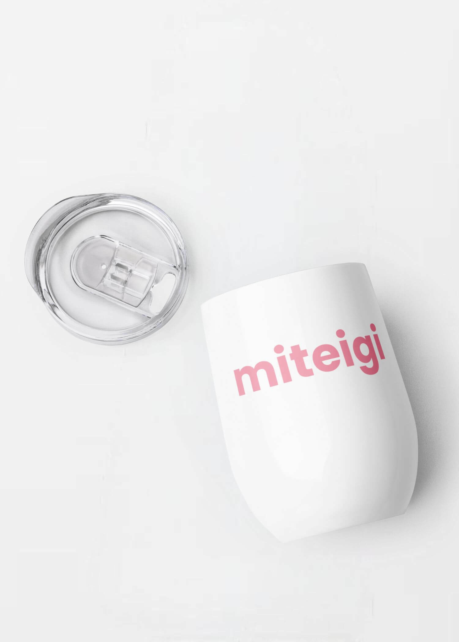 miteigi Tumbler Logo petal pink miteigi-logo design stainless steel wine, milk drinks tumblers with lid Outdoor sports fitness drinkware in white with pink pattern