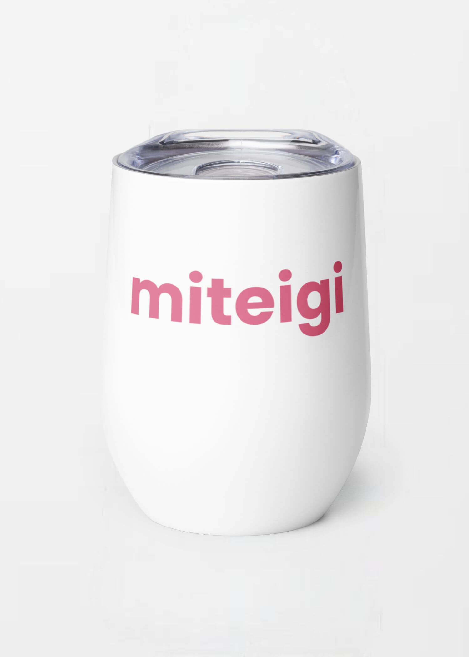 miteigi Tumbler Logo pink miteigi-logo design stainless steel wine, milk drinks tumblers with lid Outdoor sports fitness drinkware in white with pink pattern