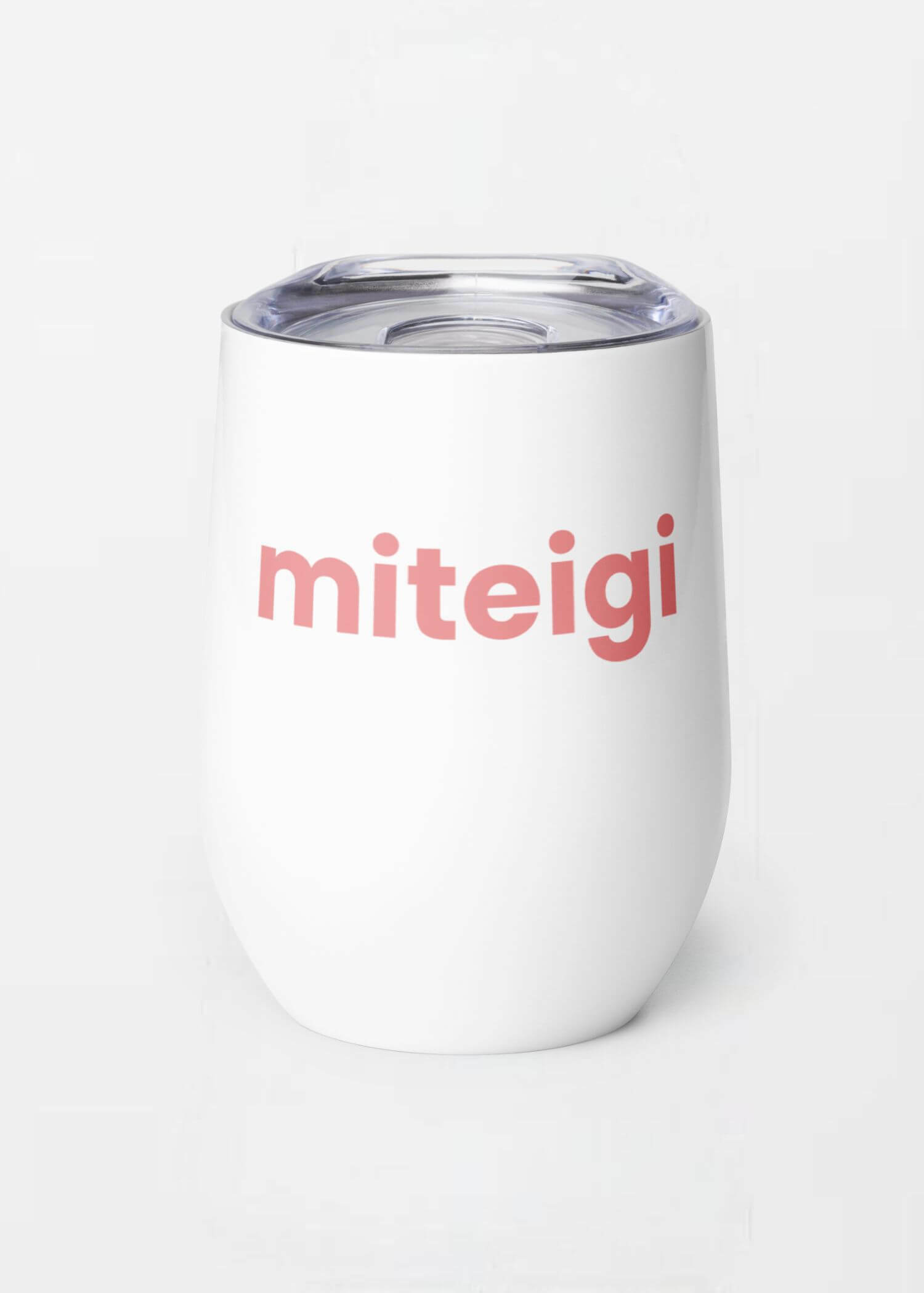 miteigi Tumbler Logo blossom pink miteigi-logo design stainless steel wine, milk drinks tumblers with lid Outdoor sports fitness drinkware in white with pink pattern