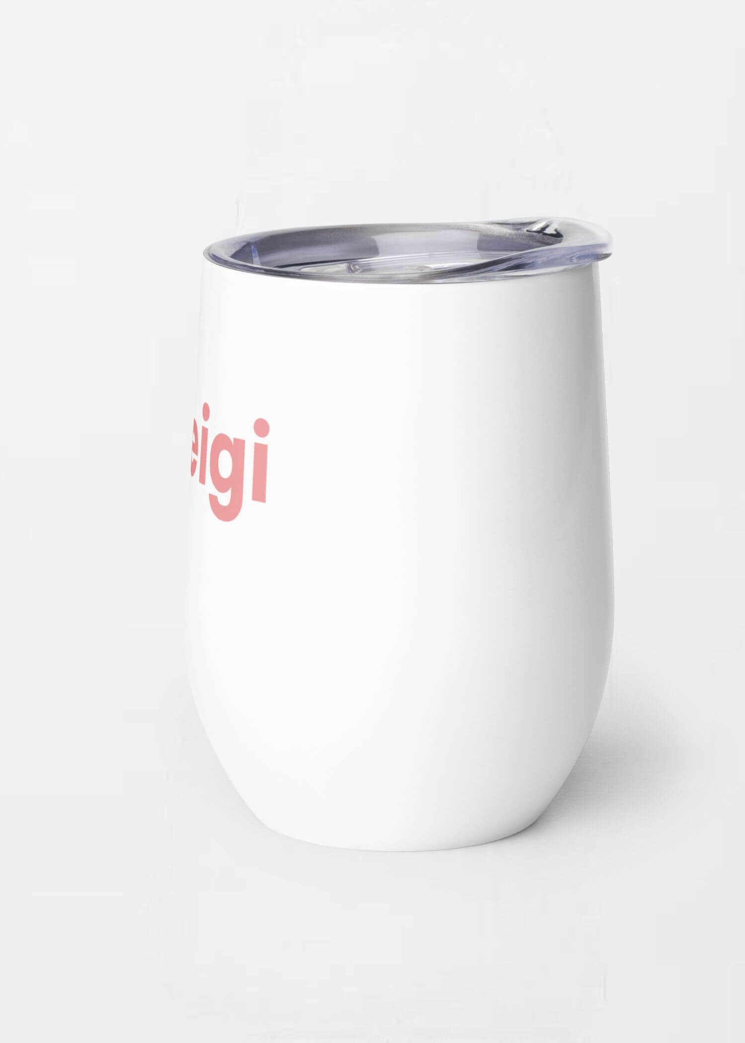 miteigi Tumbler Logo blossom pink miteigi-logo design stainless steel wine, milk drinks tumblers with lid Outdoor sports fitness drinkware in white with pink pattern