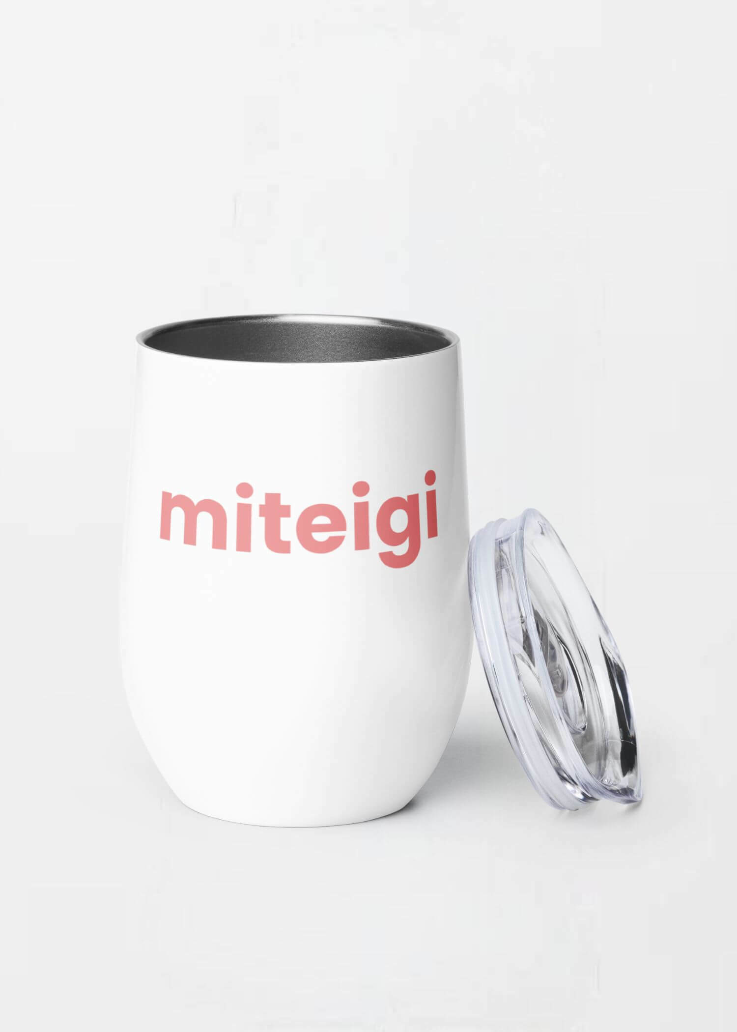 miteigi Tumbler Logo blossom pink miteigi-logo design stainless steel wine, milk drinks tumblers with lid Outdoor sports fitness drinkware in white with pink pattern