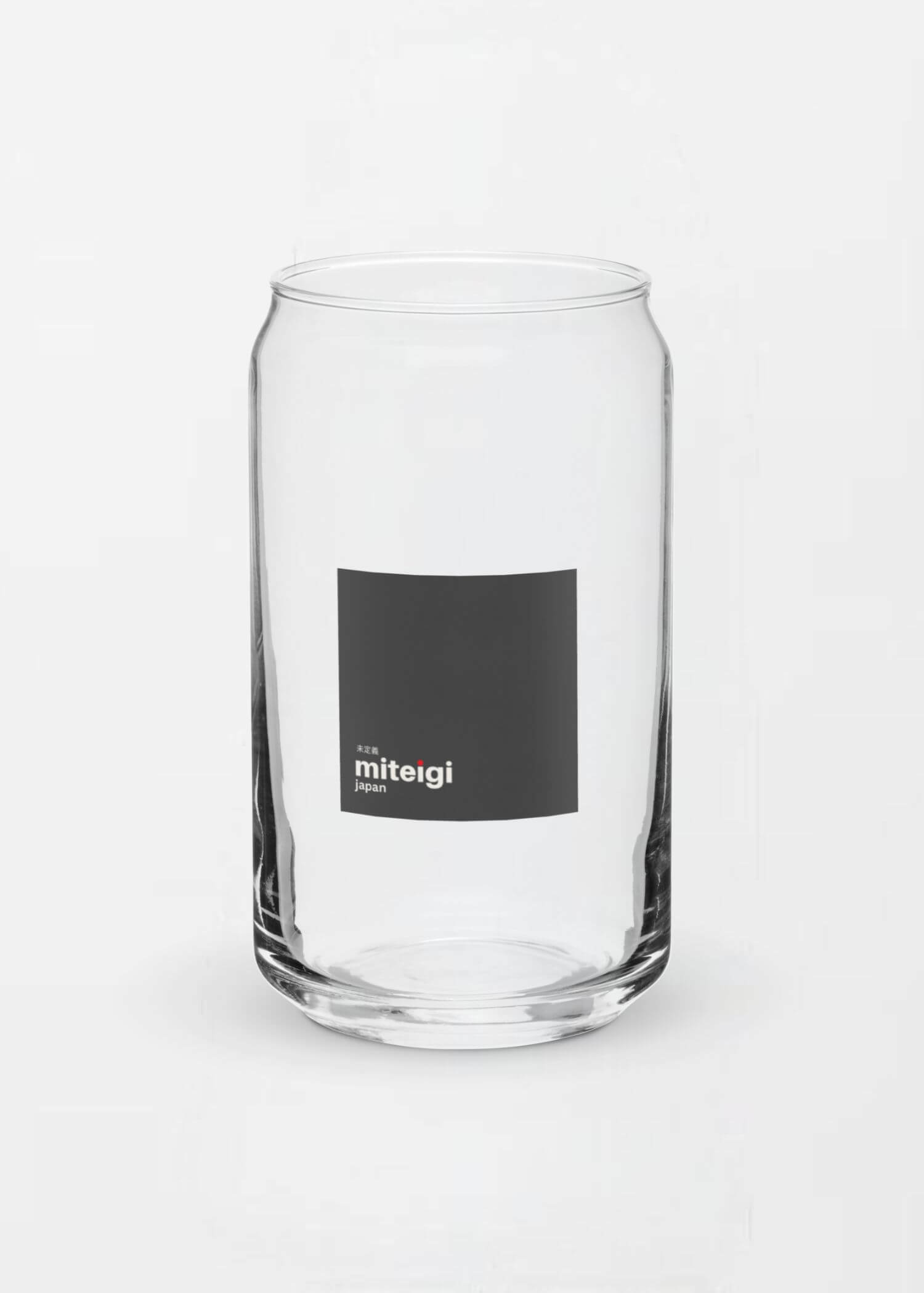 Can-Shaped Glass Tumbler miteigi Logo  Drinks Glass wine, juice, milk drinking glasses miteigi-Logo branded product item tumblers Glassware Transparent clear with black pattern