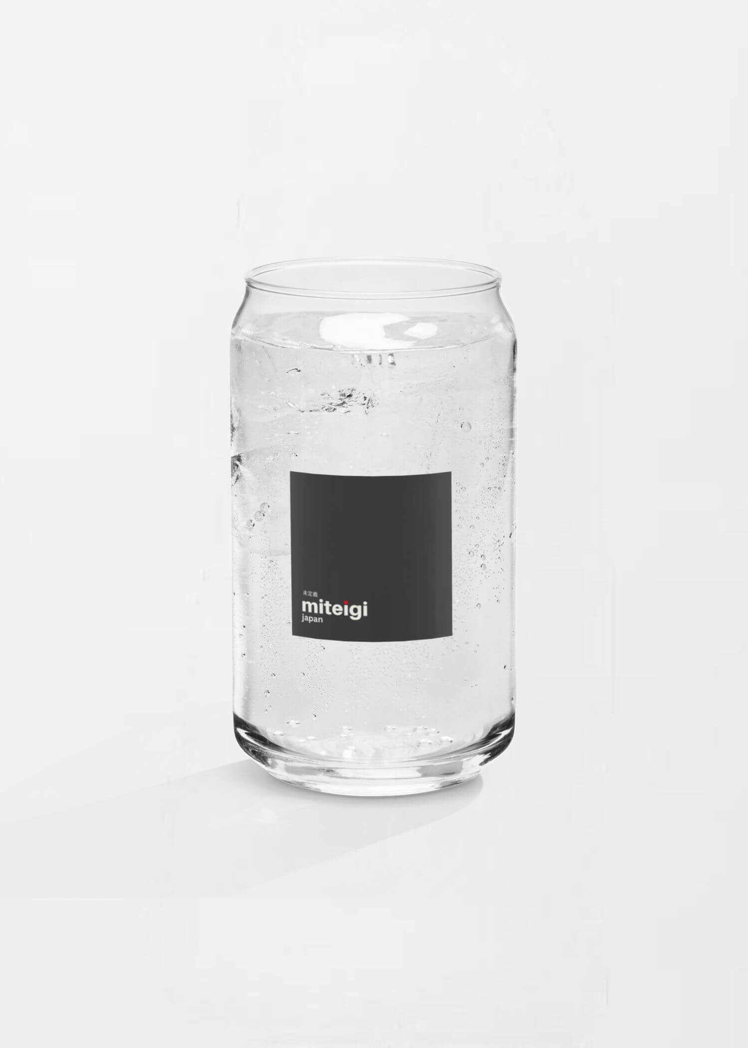 Can-Shaped Glass Tumbler miteigi Logo  Drinks Glass wine, juice, milk drinking glasses miteigi-Logo branded product item tumblers Glassware Transparent clear with black pattern