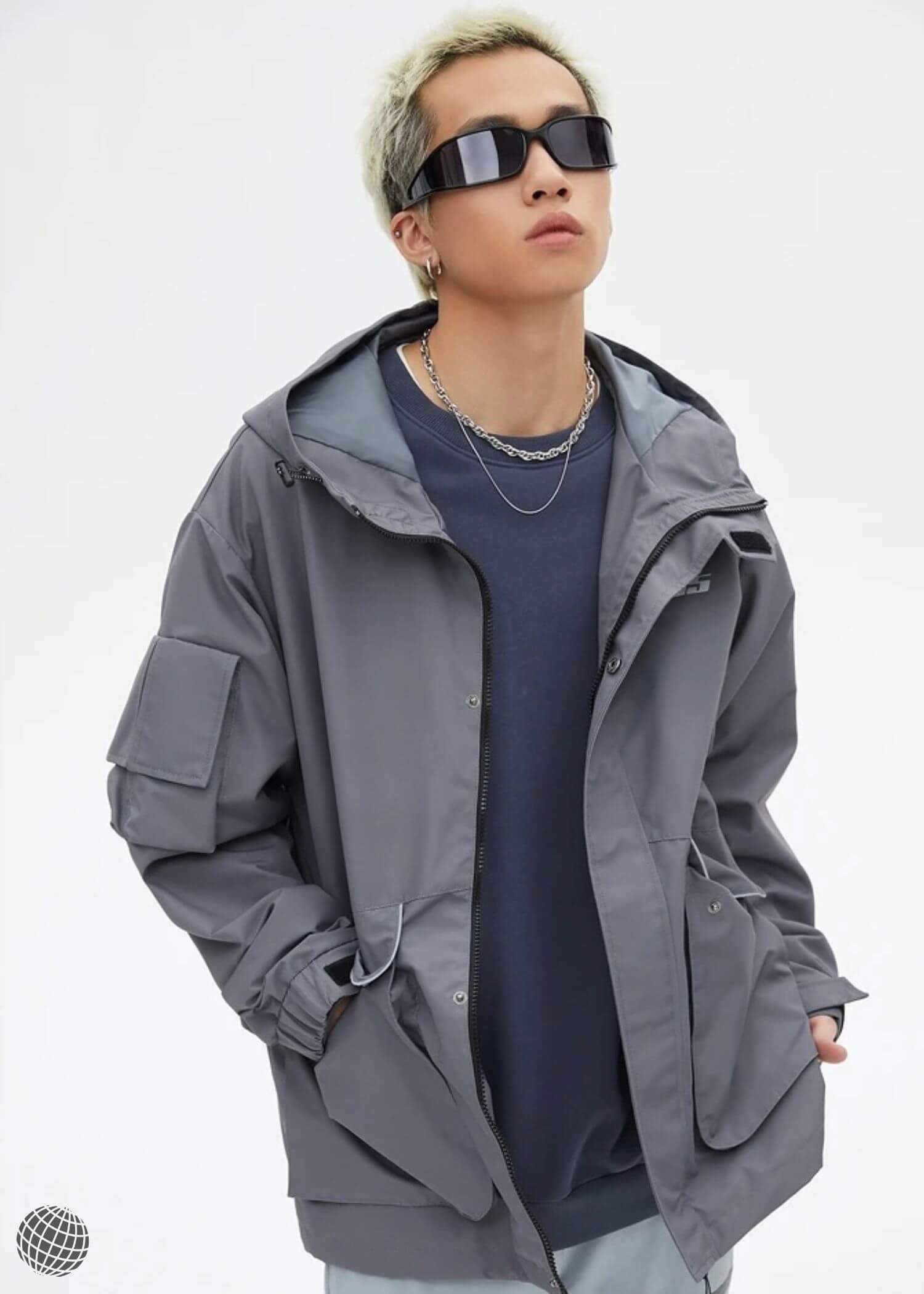 Hooded Utility Jacket gray    Men's Sports Coats Woven Casual Clothing Comfortable Parkas Jackets for man in Dark grey outerwear for tall-  plus-, size men Metersbonwe