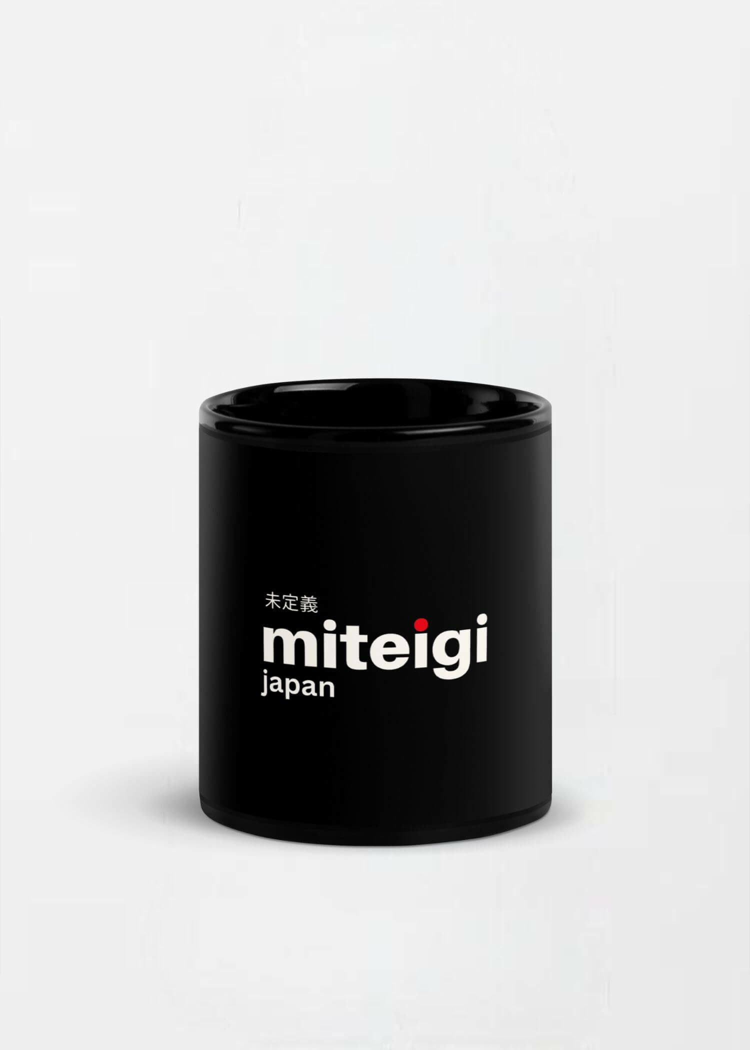 Black Glossy Mug miteigi Logo   Drinks cup coffee, tea, juice, milk drinking cups miteigi-Logo branded product item tumblers ceramics in black with white pattern mugs 11oz