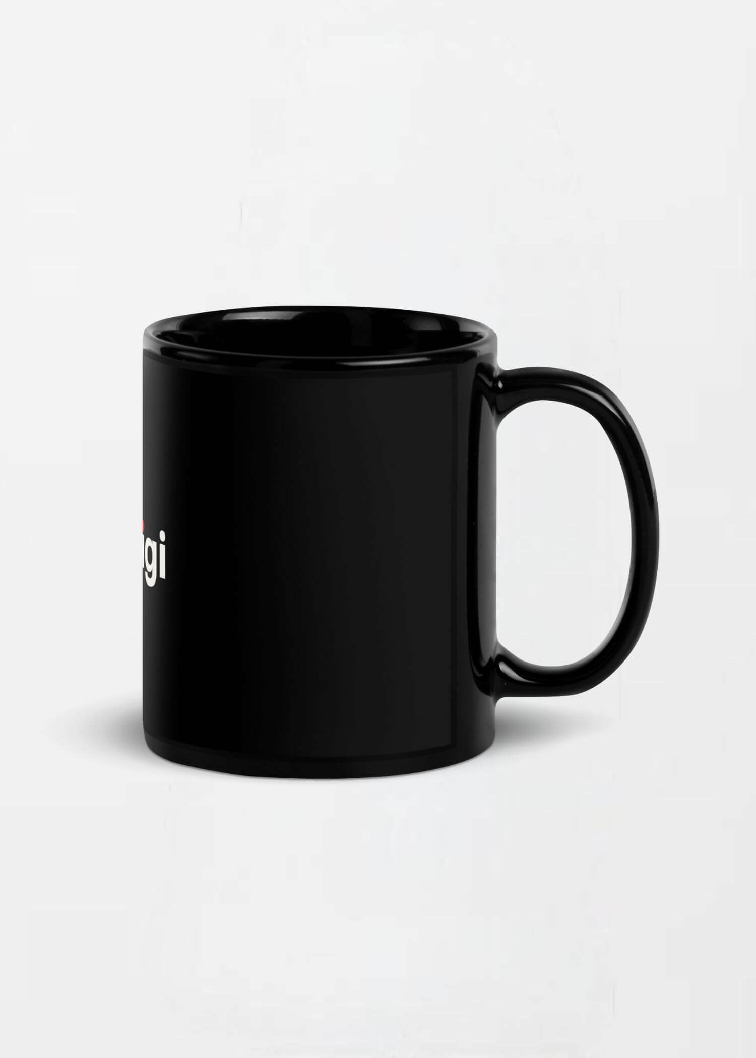 Black Glossy Mug miteigi Logo   Drinks cup coffee, tea, juice, milk drinking cups miteigi-Logo branded product item tumblers ceramics in black with white pattern mugs 11oz