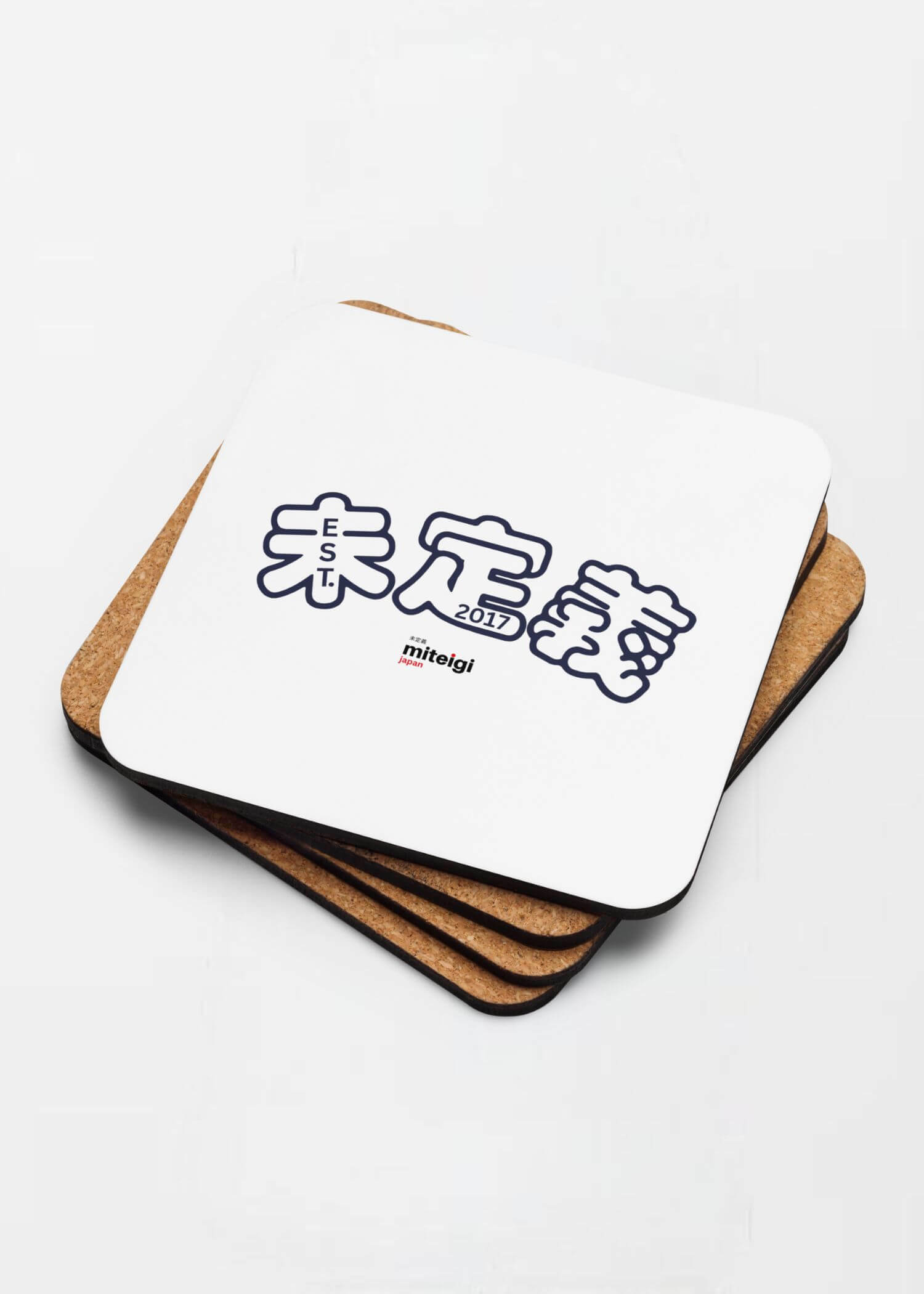 Cork-Back Coaster Arch Logo EST. 2017    Traditional Japanese unisex sex gender symbol pattern designed by miteigi drinks coasters in white with multicolor symbols pattern