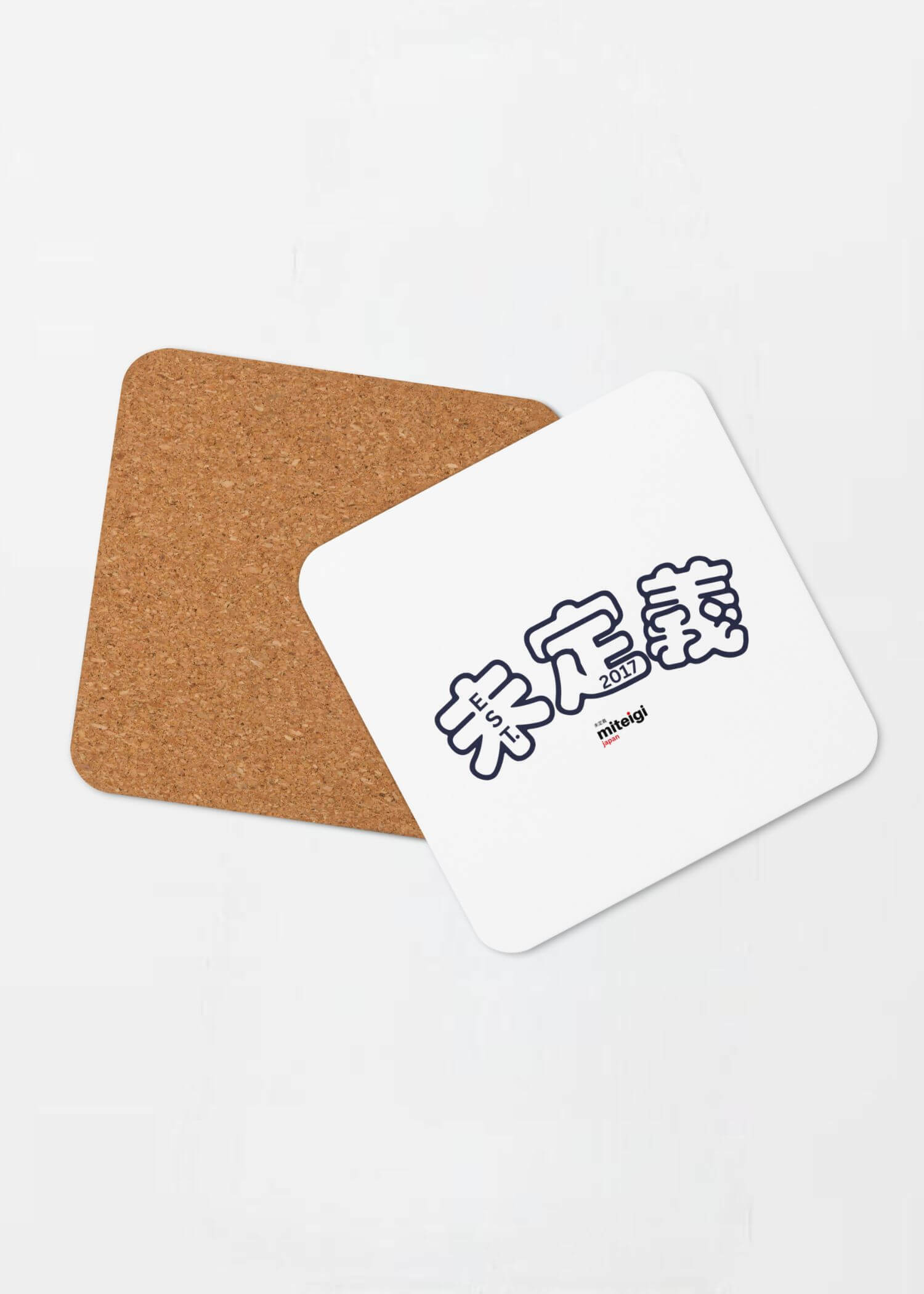 Cork-Back Coaster Arch Logo EST. 2017    Traditional Japanese unisex sex gender symbol pattern designed by miteigi drinks coasters in white with multicolor symbols pattern