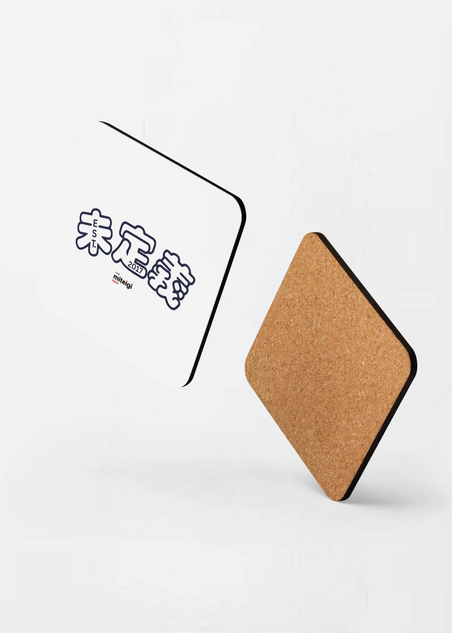 Cork-Back Coaster Arch Logo EST. 2017    Traditional Japanese unisex sex gender symbol pattern designed by miteigi drinks coasters in white with multicolor symbols pattern