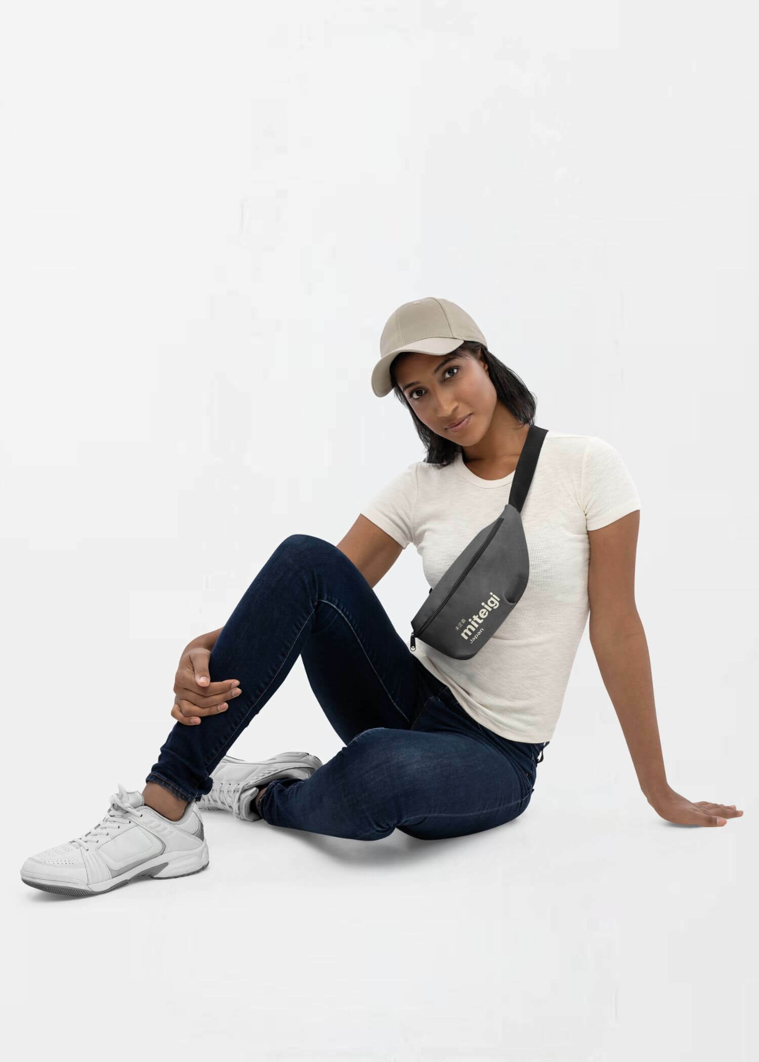 Fanny Pack miteigi Logo  Branded product item everyday Fitness Sports Activewear by miteigi products brand items luggage crossover crossbody baggage getaway vacation holiday packs bags in Charcoal Gray grey with cosmic white