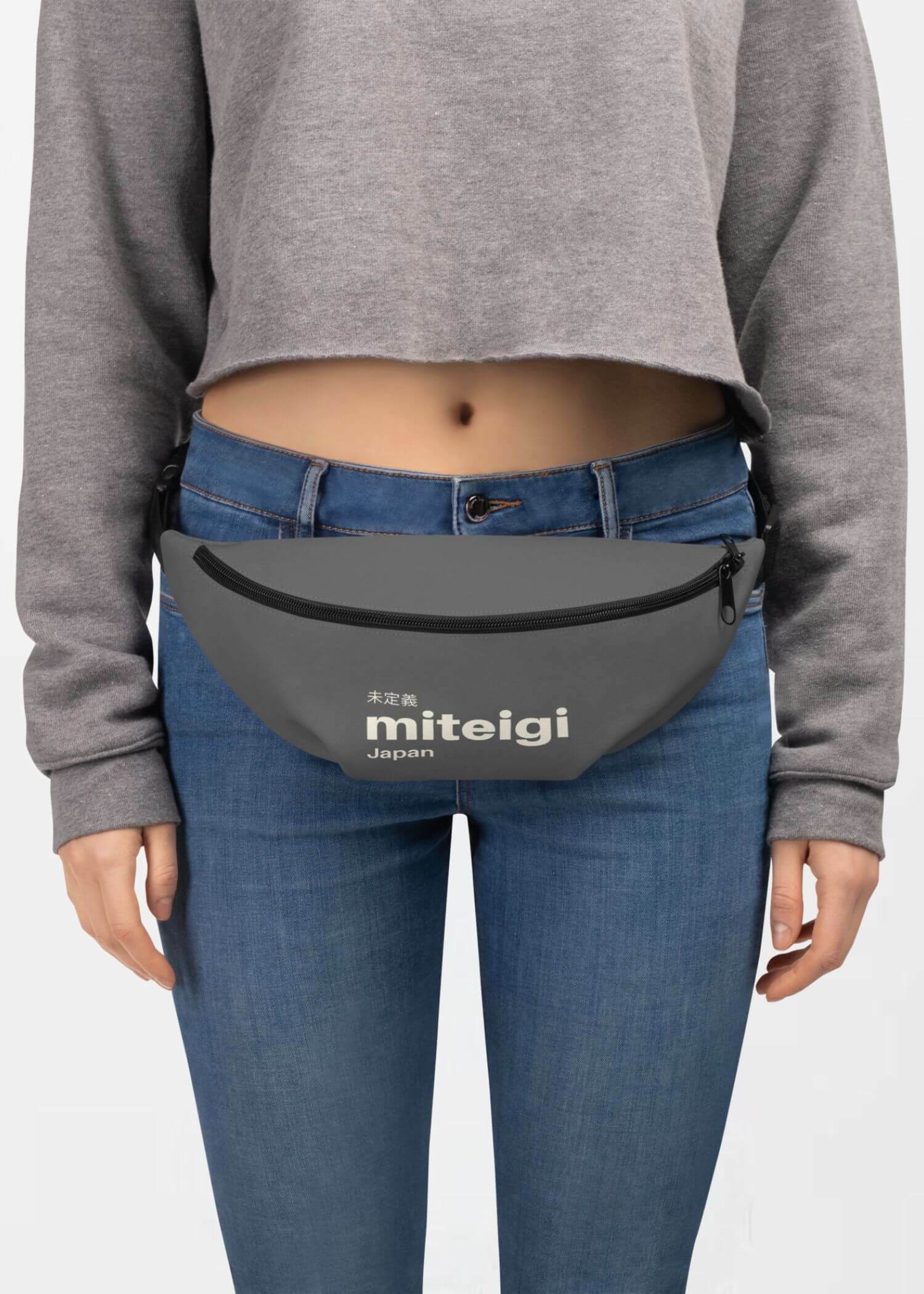 Fanny Pack miteigi Logo  Branded product item everyday Fitness Sports Activewear by miteigi products brand items luggage crossover crossbody baggage getaway vacation holiday packs bags in Charcoal Gray grey with cosmic white