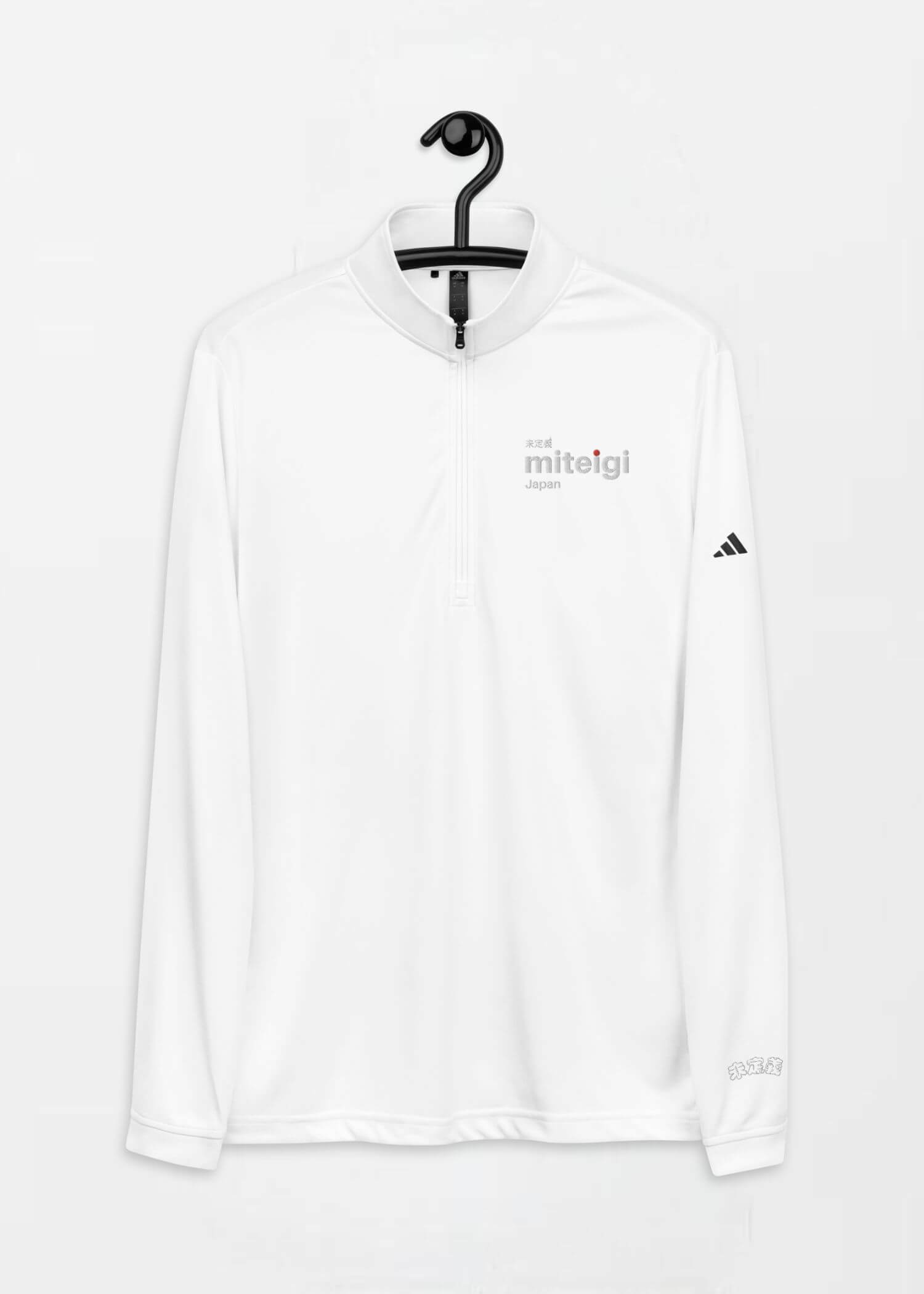 Quarter Zip Sweatshirt Adidas X miteigi Logo      Men’s tall plus size quarter zip long sleeves banded miteigiyūki sports fitness gym sweatshirts for man in white Mens sportswear