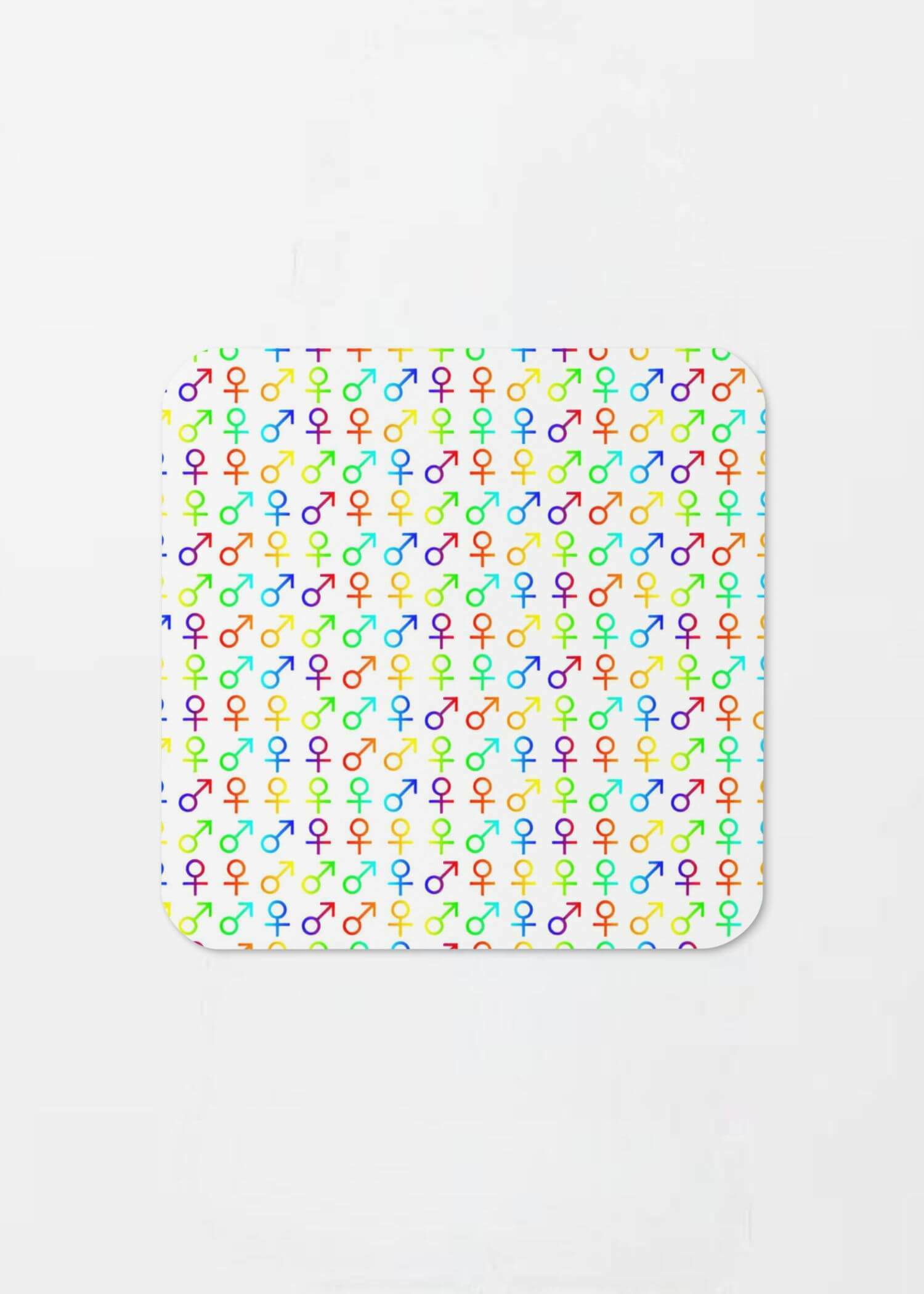 Cork-Back Unisex Coaster   Traditional Japanese unisex sex gender symbol pattern designed by miteigi drinks coasters in white with multicolor symbols pattern