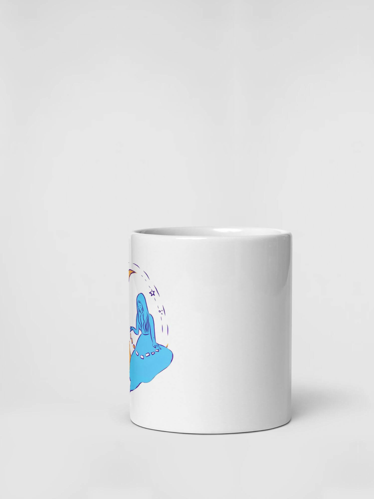 Glossy Princess Dreams Mug                  Cartoon quarter moon face girls character drinks cup coffee, tea, juice, milk drinking cups miteigi branded product item tumblers ceramics in white with blue multicolor pattern Ceramic Anime Gifts girl princesses dreaming wishes mugs