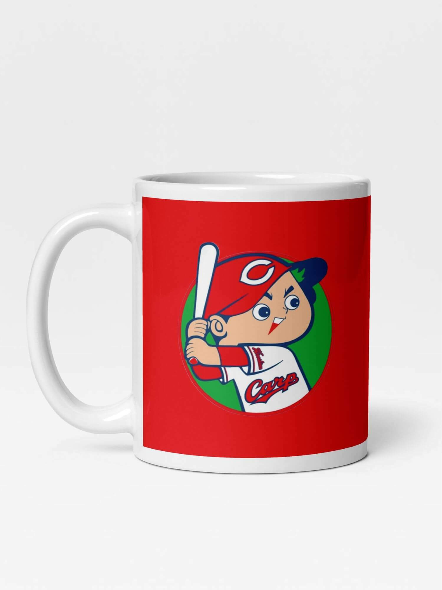 Glossy Hiroshima Toyo Carp Mug red                   Cartoon Japan sports character drinks cup coffee, tea, juice, milk drinking cups miteigi branded product item tumblers ceramics in white with red multicolor pattern Baseball sport gear Japanese Kure Ceramic Anime Fans Gifts mugs