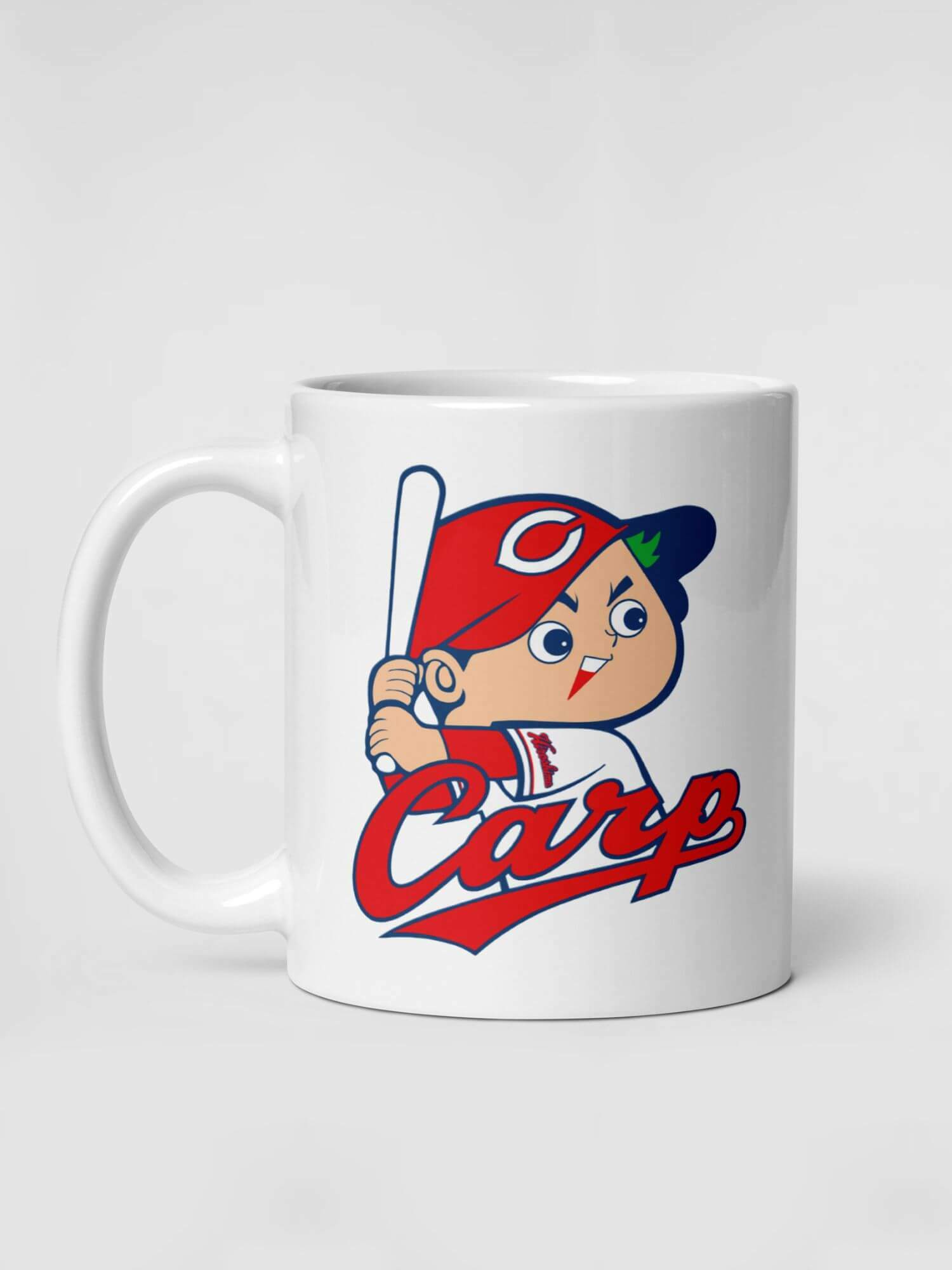 Glossy Hiroshima Toyo Carp Mug Play Ball                   Cartoon Japan sports character drinks cup coffee, tea, juice, milk drinking cups miteigi branded product item tumblers ceramics in white with red blue multicolor pattern Baseball sport gear Japanese Kure Ceramic Anime Fans Gifts mugs