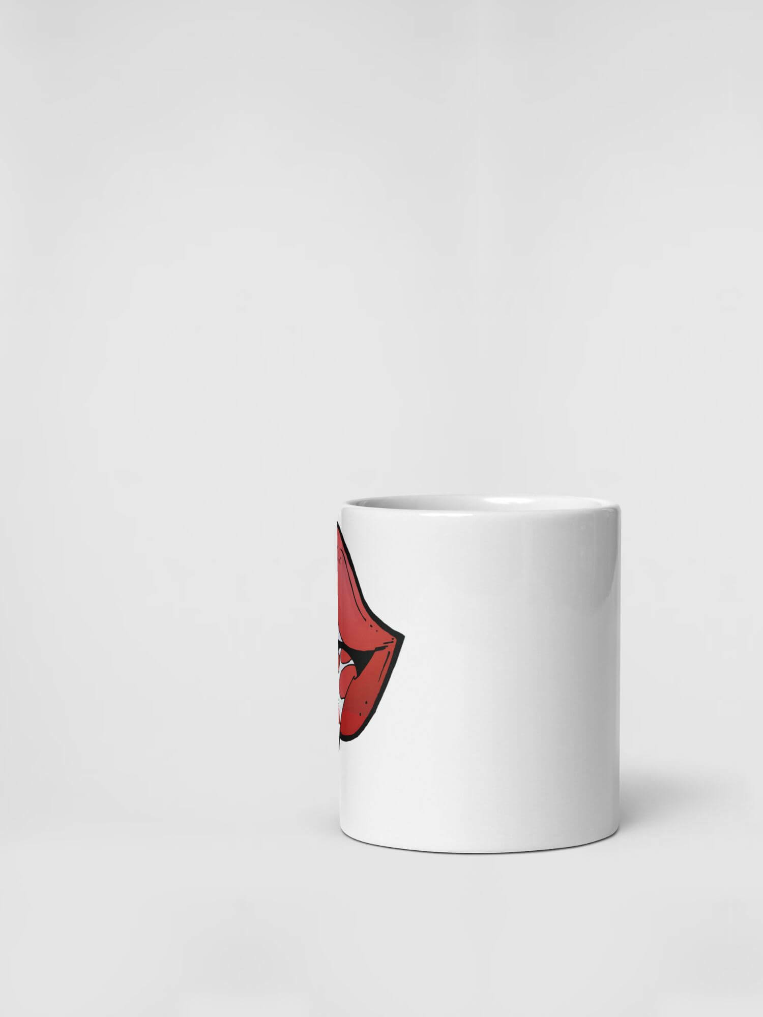 Glossy Slurp Mug             Cartoon smile teeth slurping drinks cup coffee, tea, juice, milk drinking cups miteigi branded product item tumblers ceramics in white with red yellow multicolor pattern Ceramic Anime Gifts Lips tongue sticking out, licking tongues smiling festive mugs